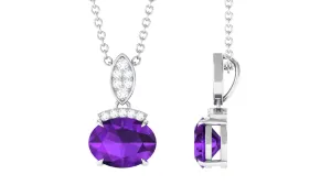 Elegant Oval Cut Amethyst Minimal Pendant with Diamond