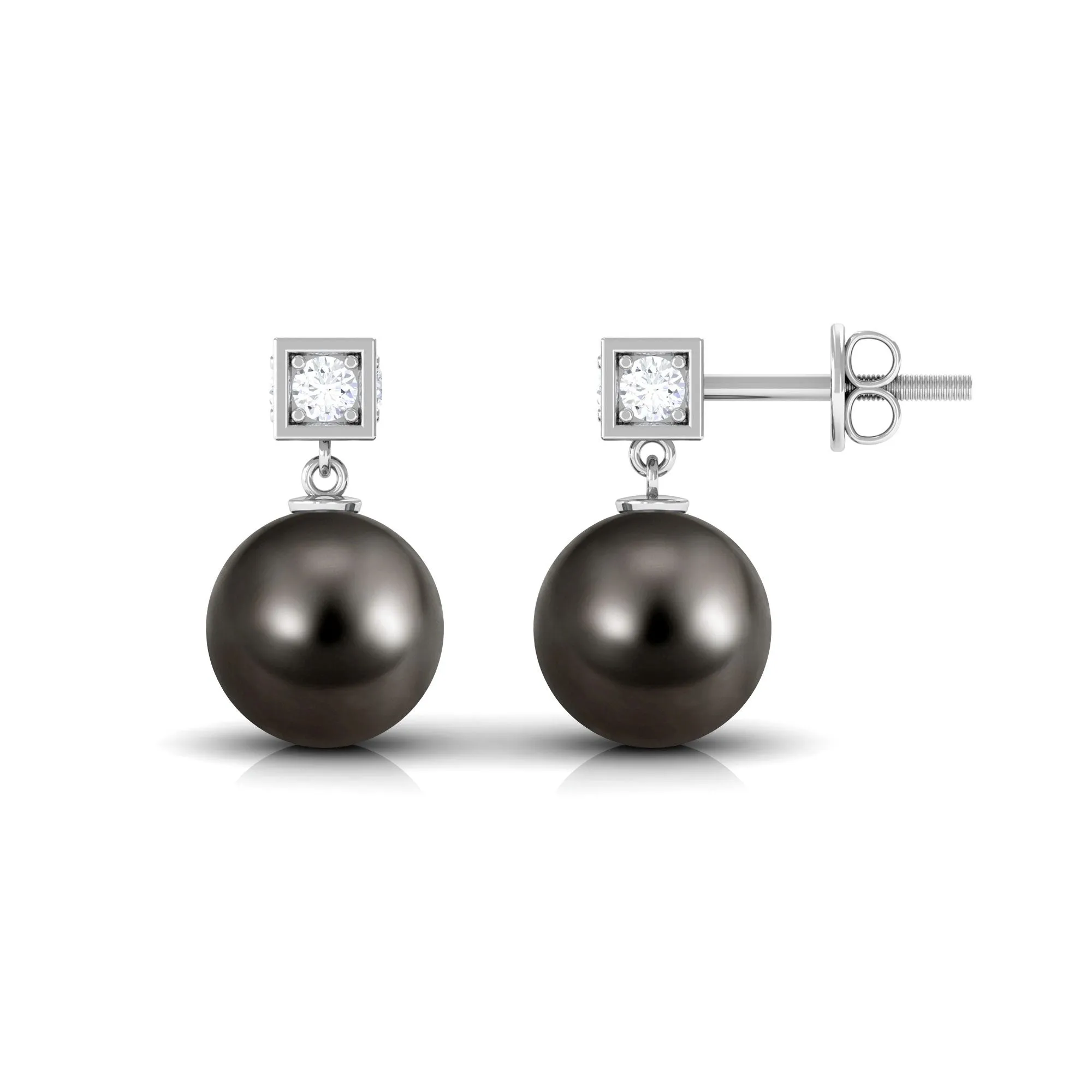 Elegant Tahitian Pearl Drop Earrings with Diamond