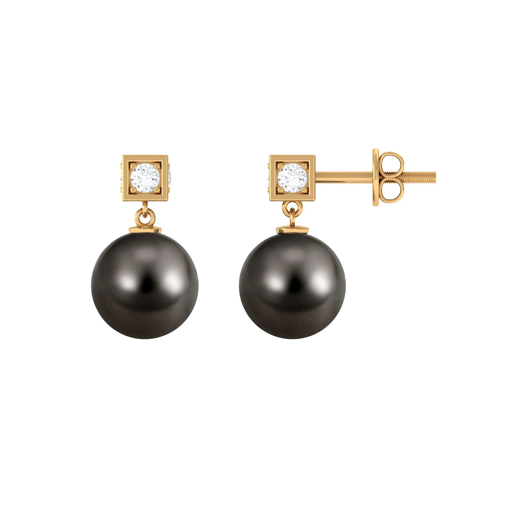 Elegant Tahitian Pearl Drop Earrings with Diamond