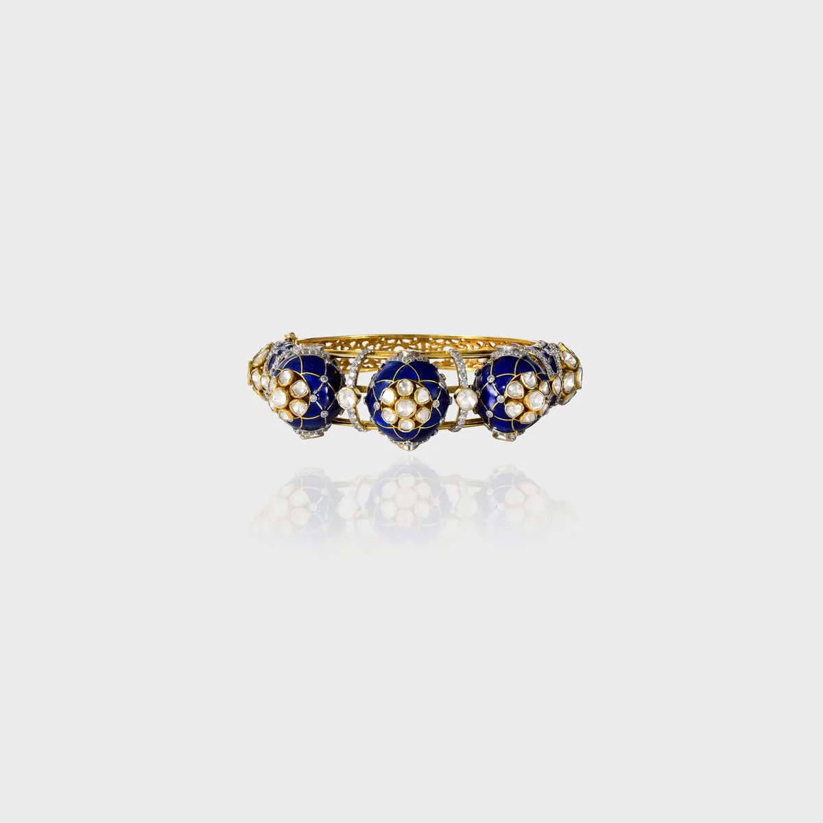 Embrace timeless elegance with our Blue Enameled Diamond and Uncut Diamond Kada - (KMB0523)