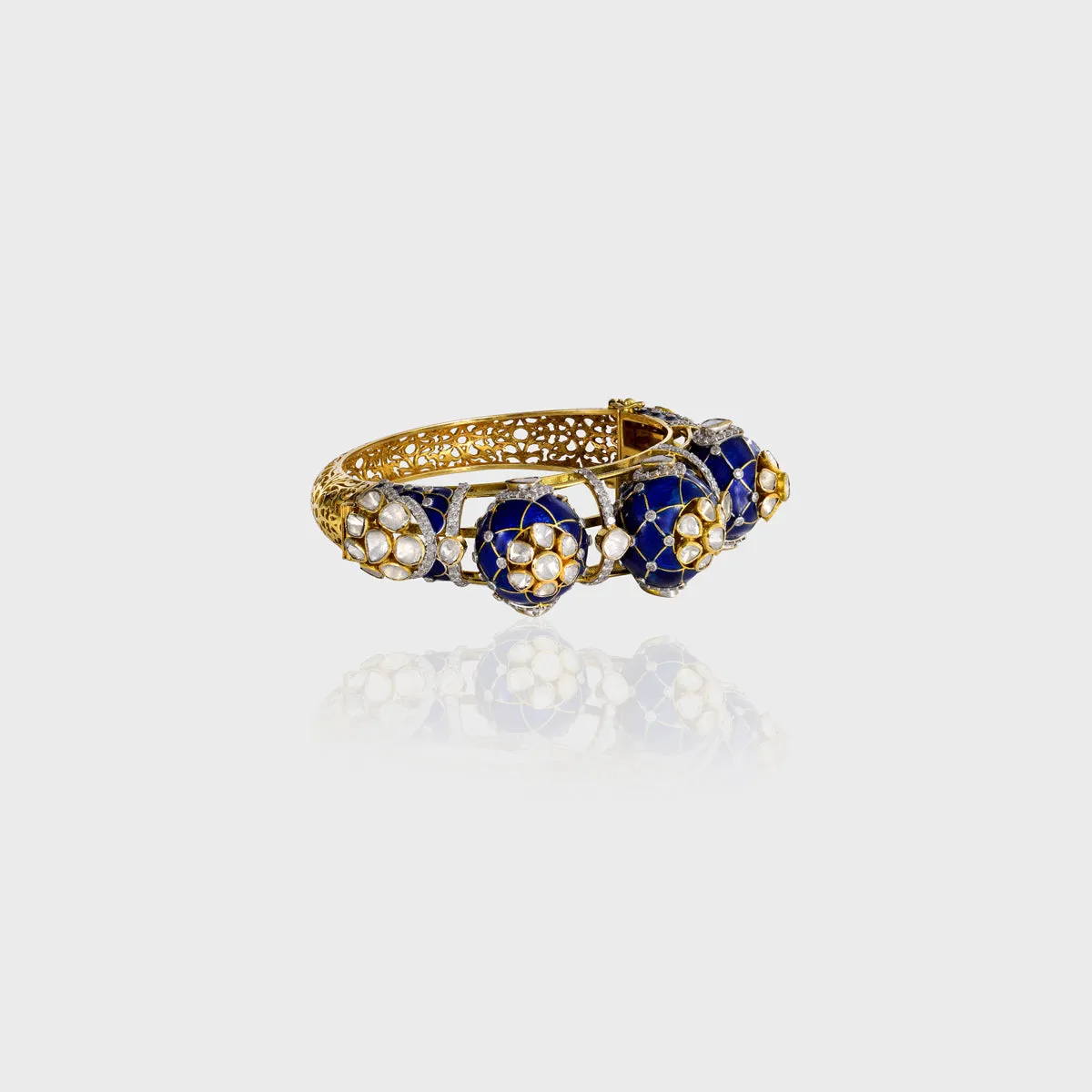 Embrace timeless elegance with our Blue Enameled Diamond and Uncut Diamond Kada - (KMB0523)