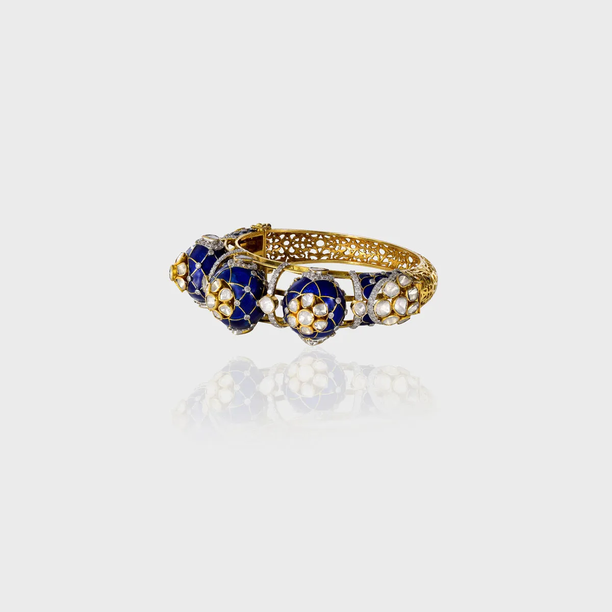 Embrace timeless elegance with our Blue Enameled Diamond and Uncut Diamond Kada - (KMB0523)