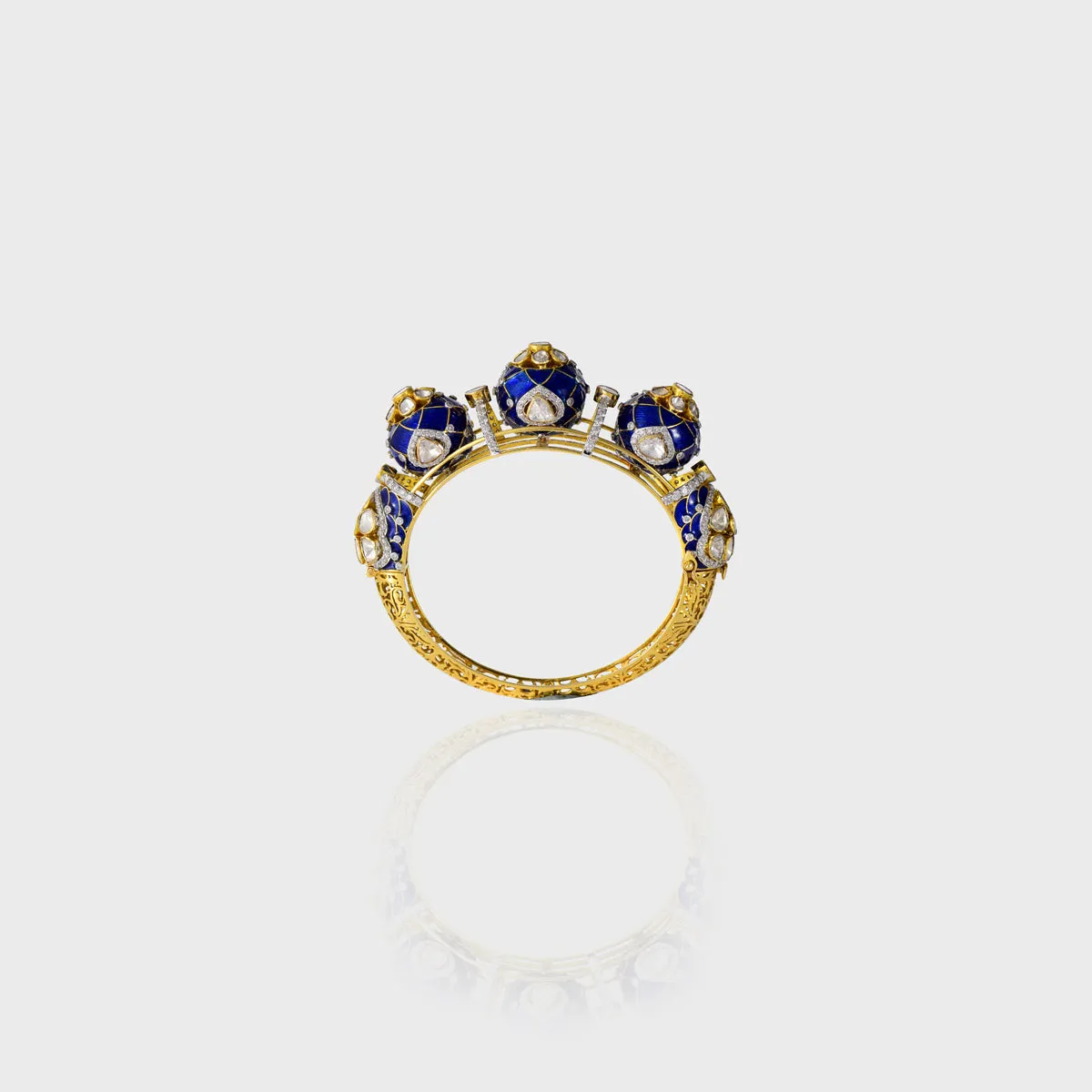 Embrace timeless elegance with our Blue Enameled Diamond and Uncut Diamond Kada - (KMB0523)