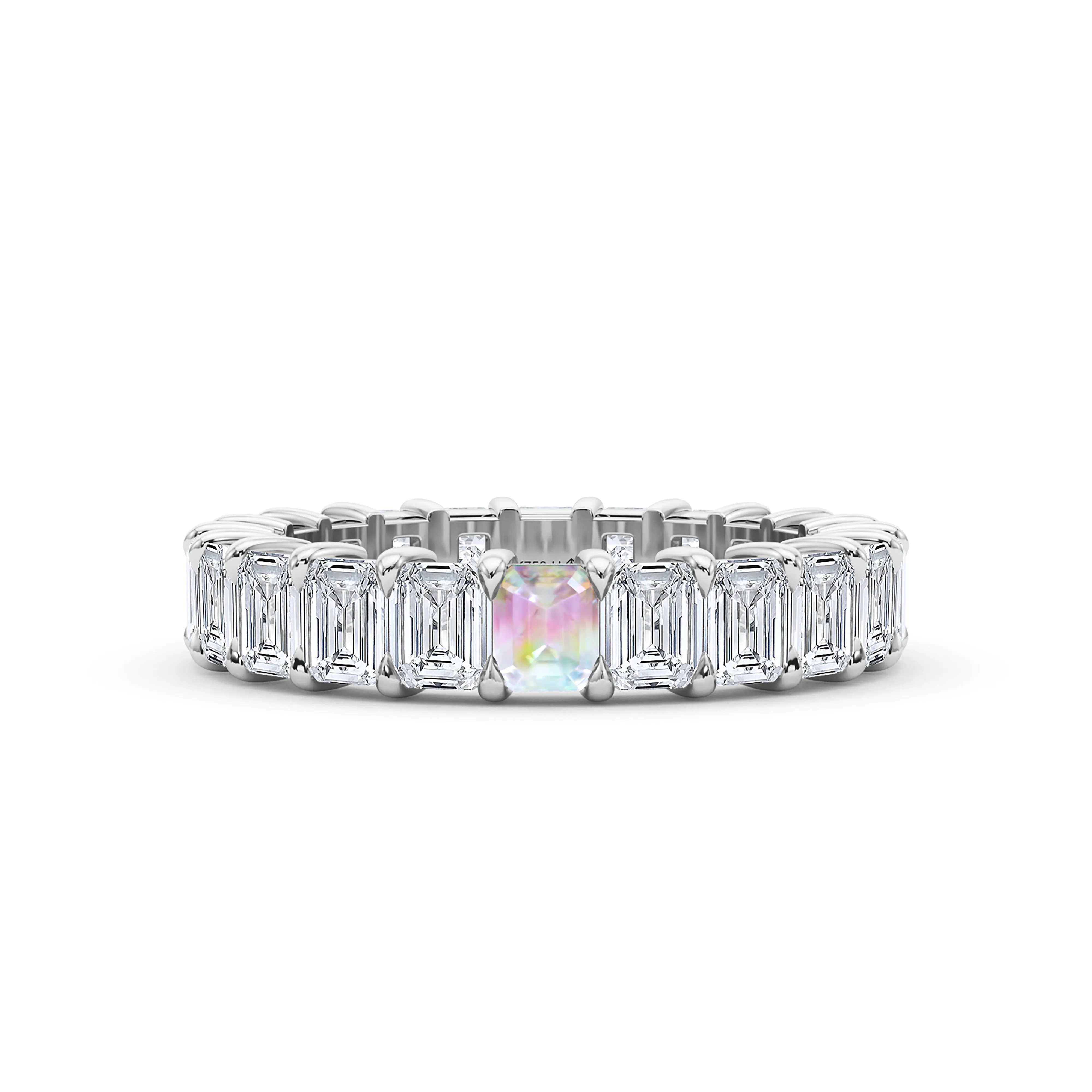 Emerald Cut Diamond & Birthstone Eternity Band