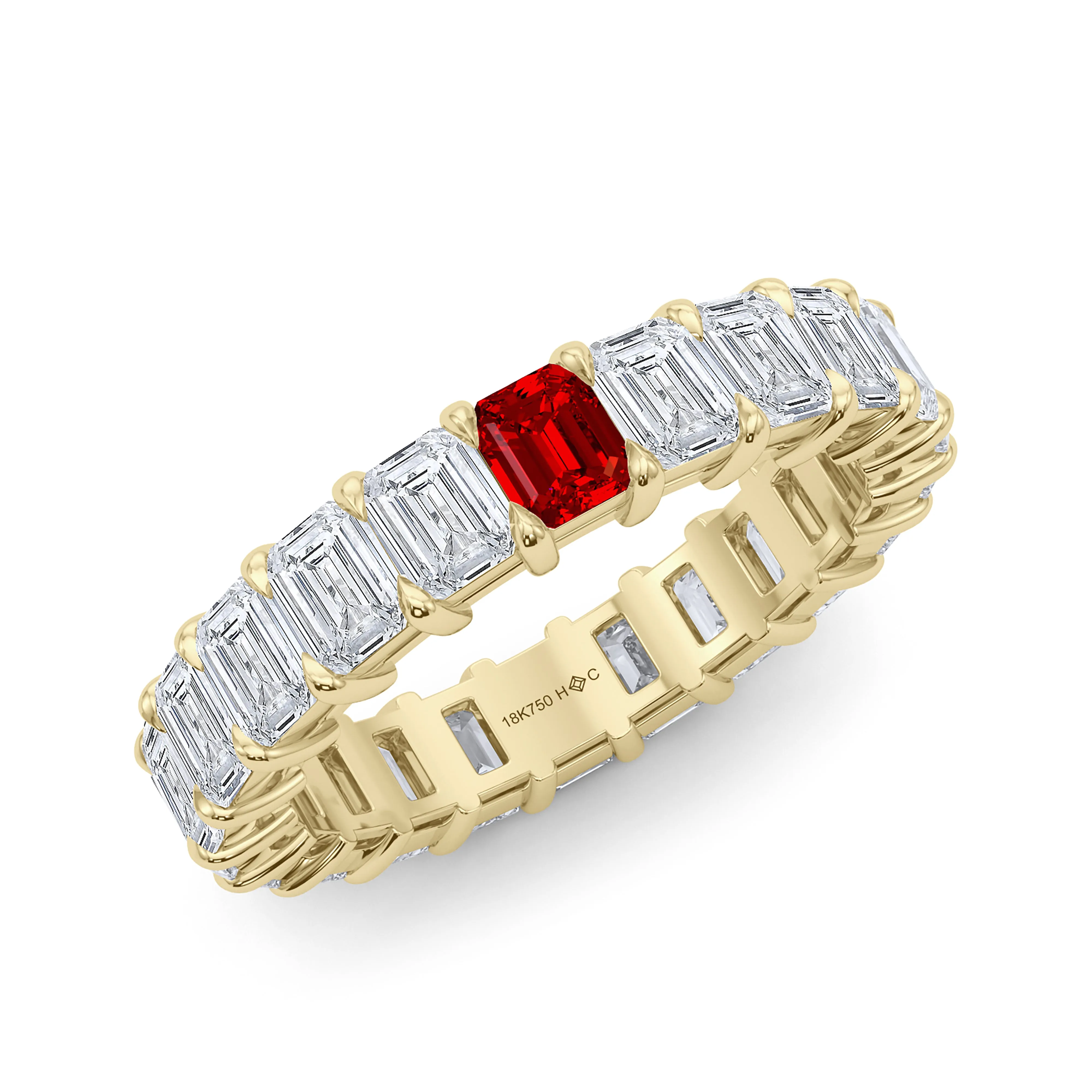 Emerald Cut Diamond & Birthstone Eternity Band