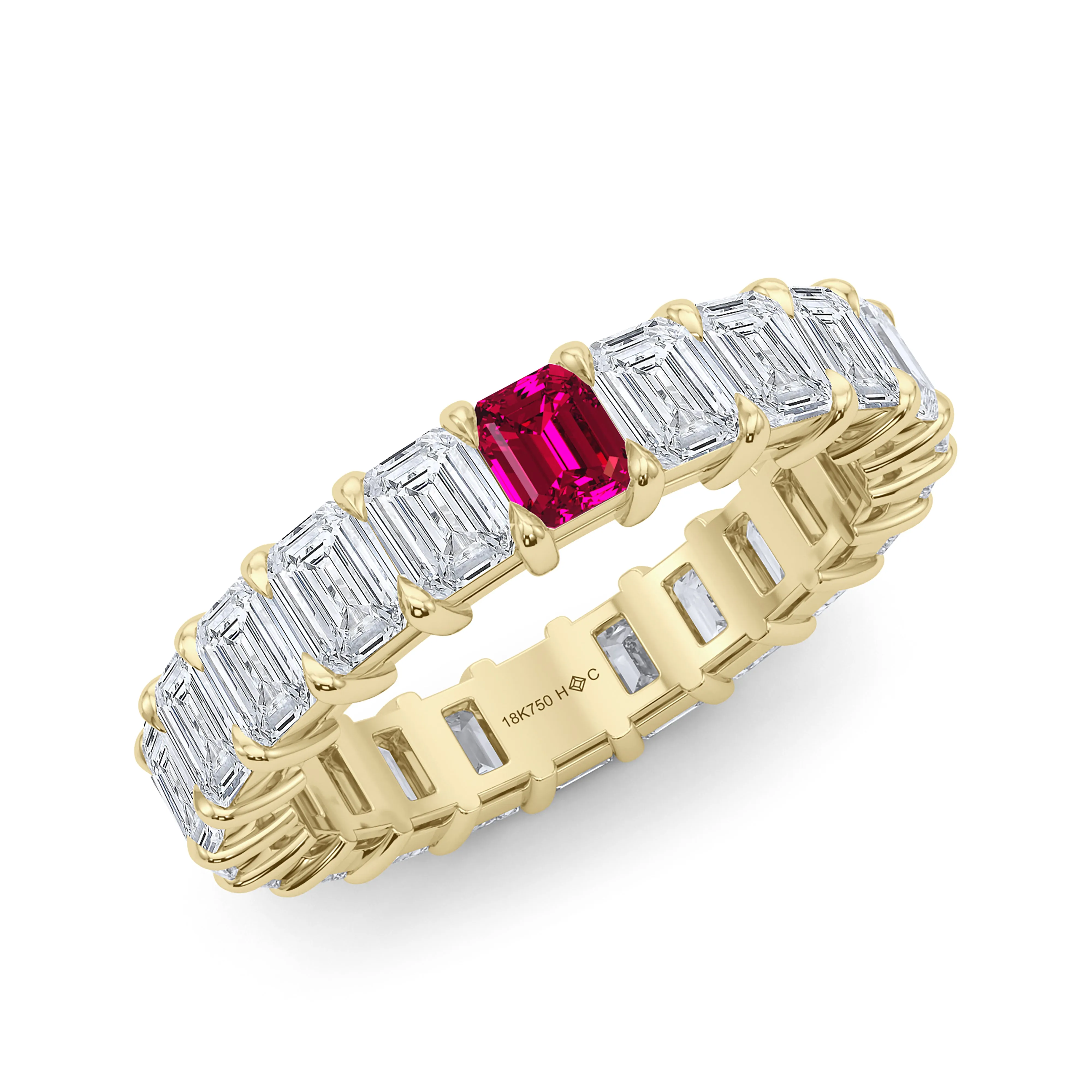 Emerald Cut Diamond & Birthstone Eternity Band