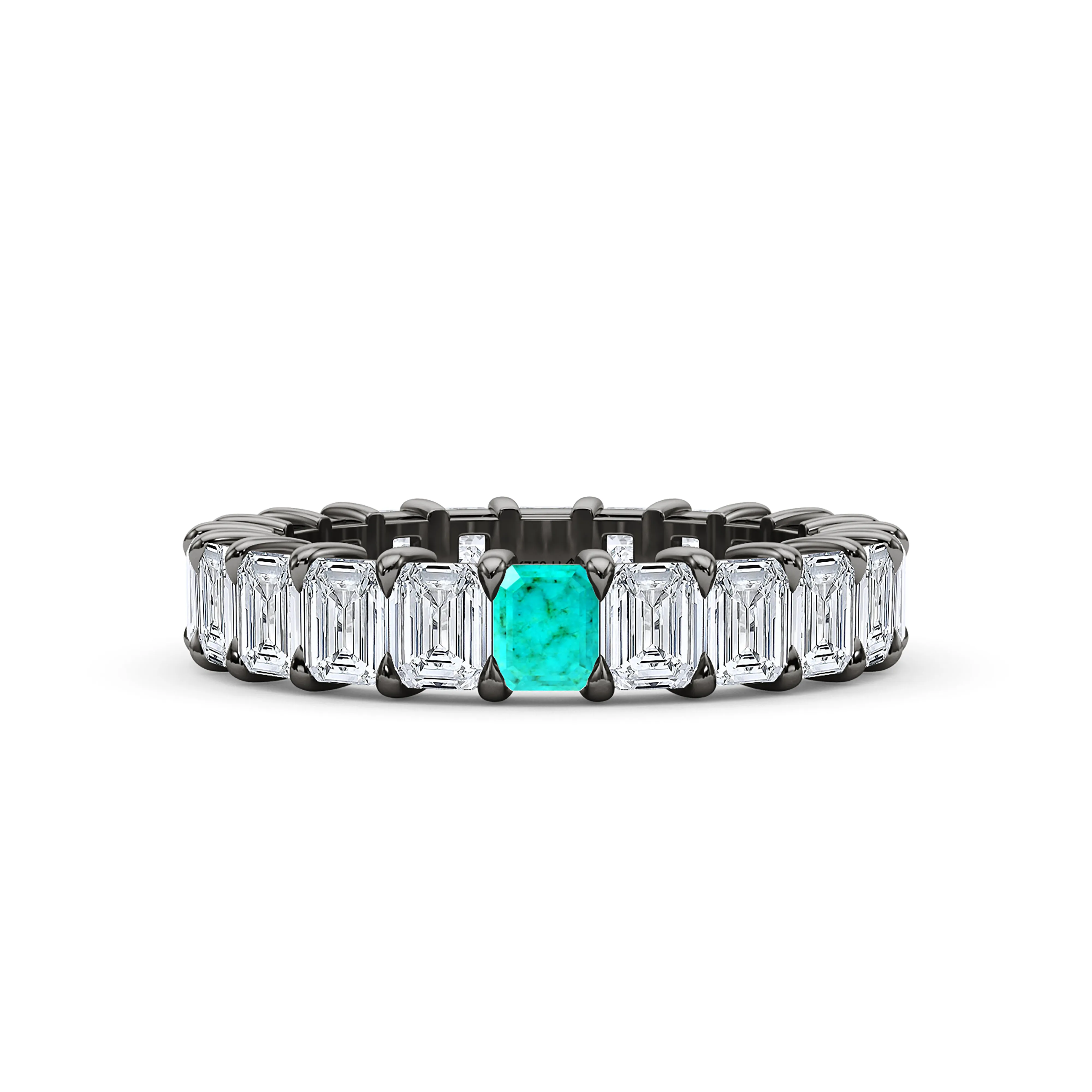 Emerald Cut Diamond & Birthstone Eternity Band