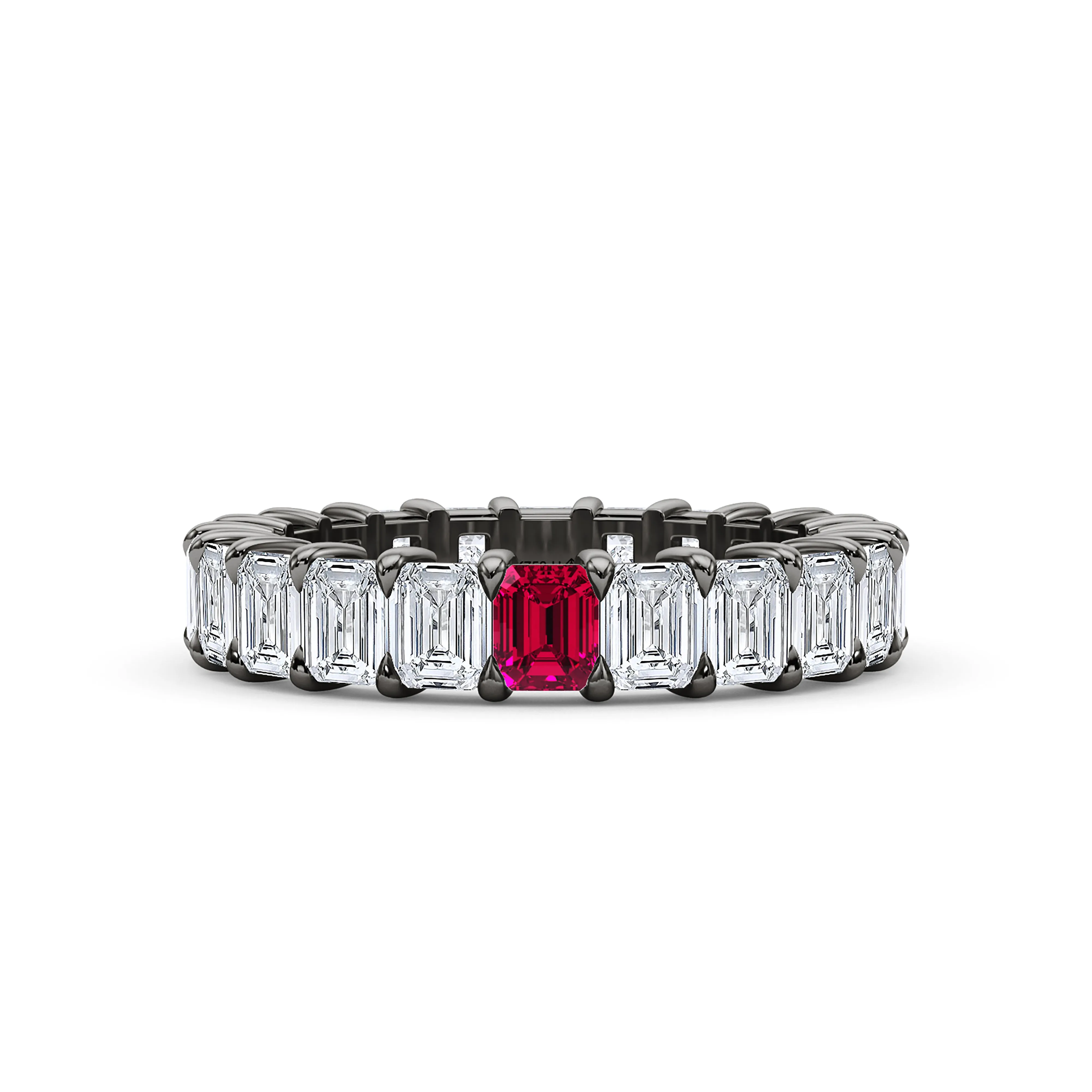 Emerald Cut Diamond & Birthstone Eternity Band