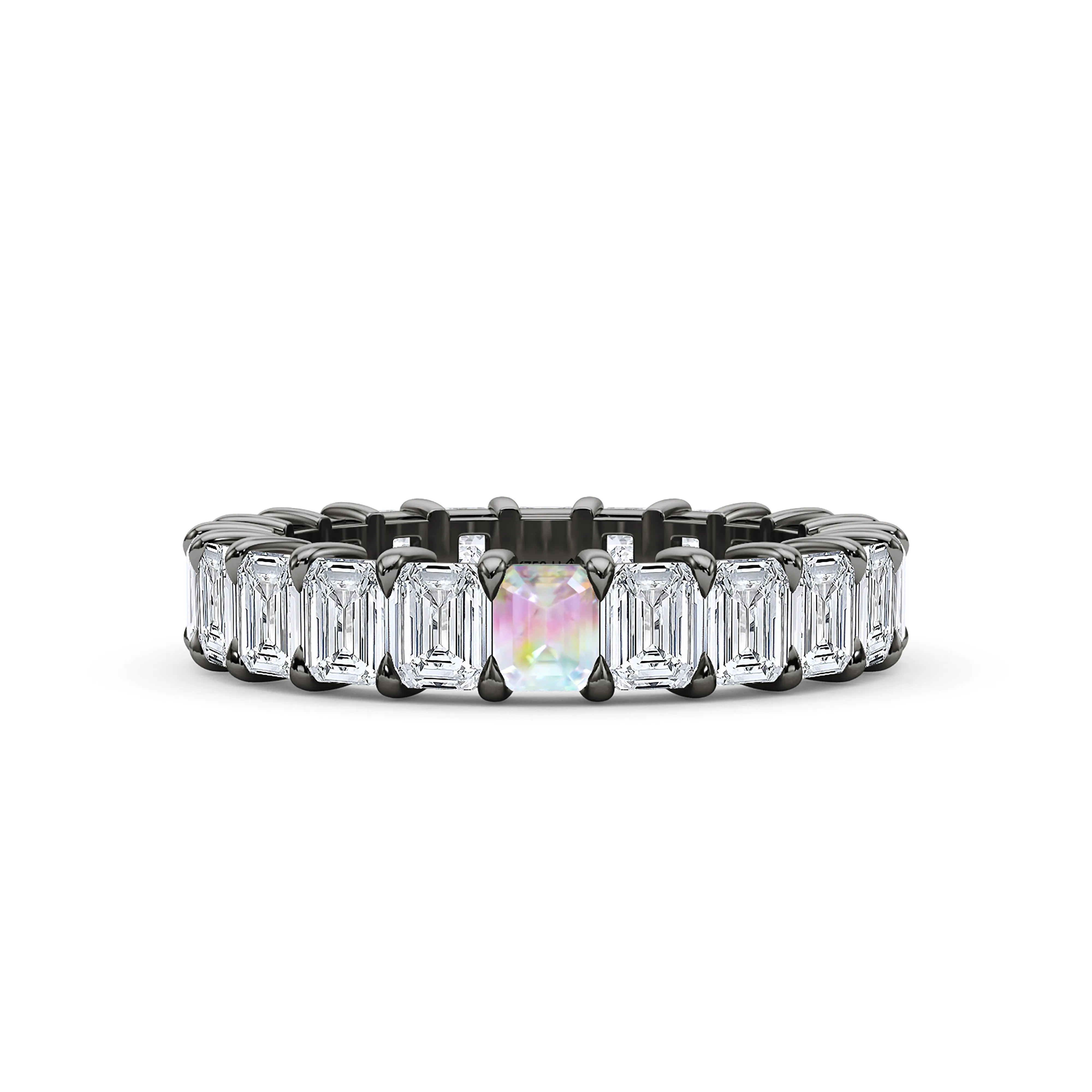 Emerald Cut Diamond & Birthstone Eternity Band