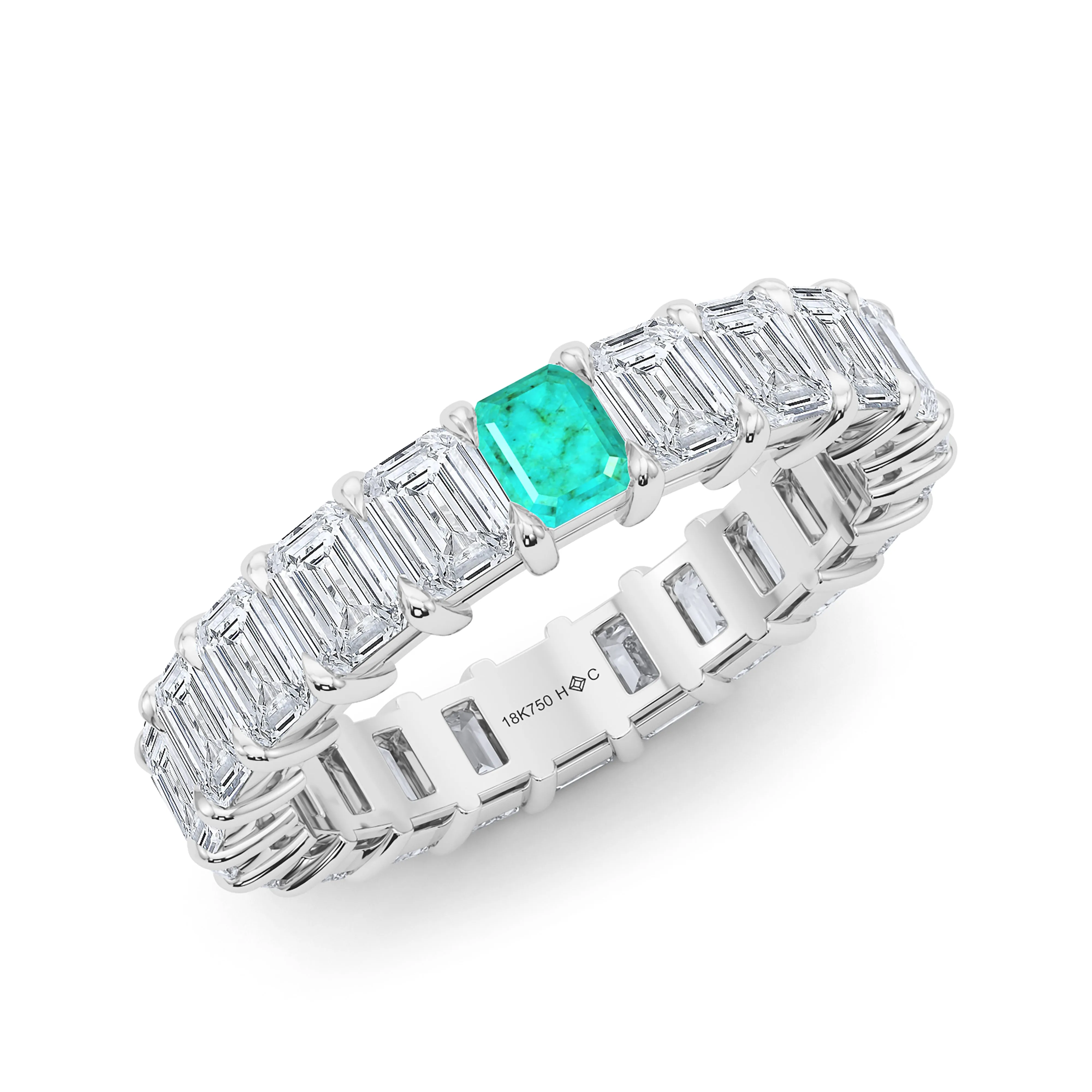 Emerald Cut Diamond & Birthstone Eternity Band