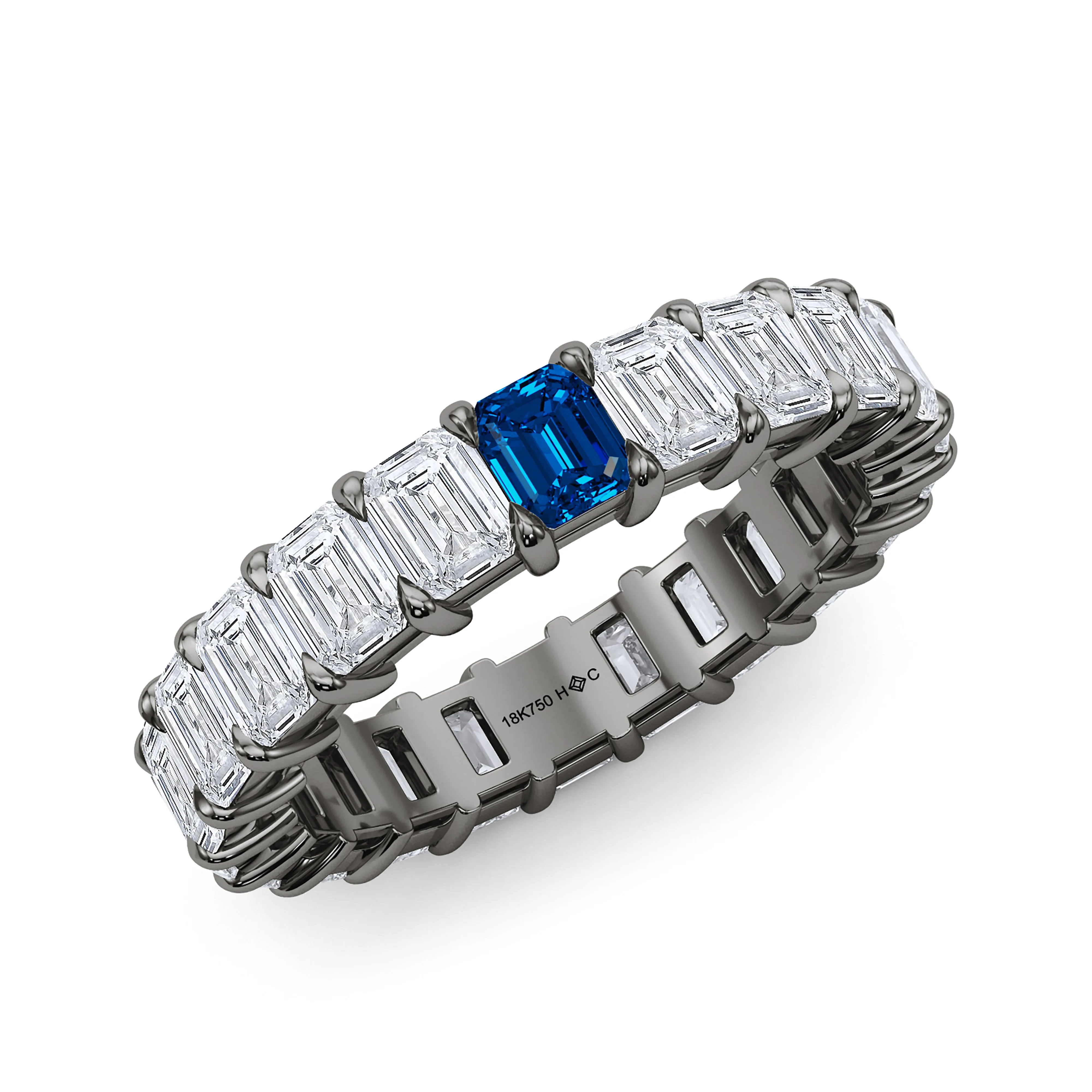 Emerald Cut Diamond & Birthstone Eternity Band