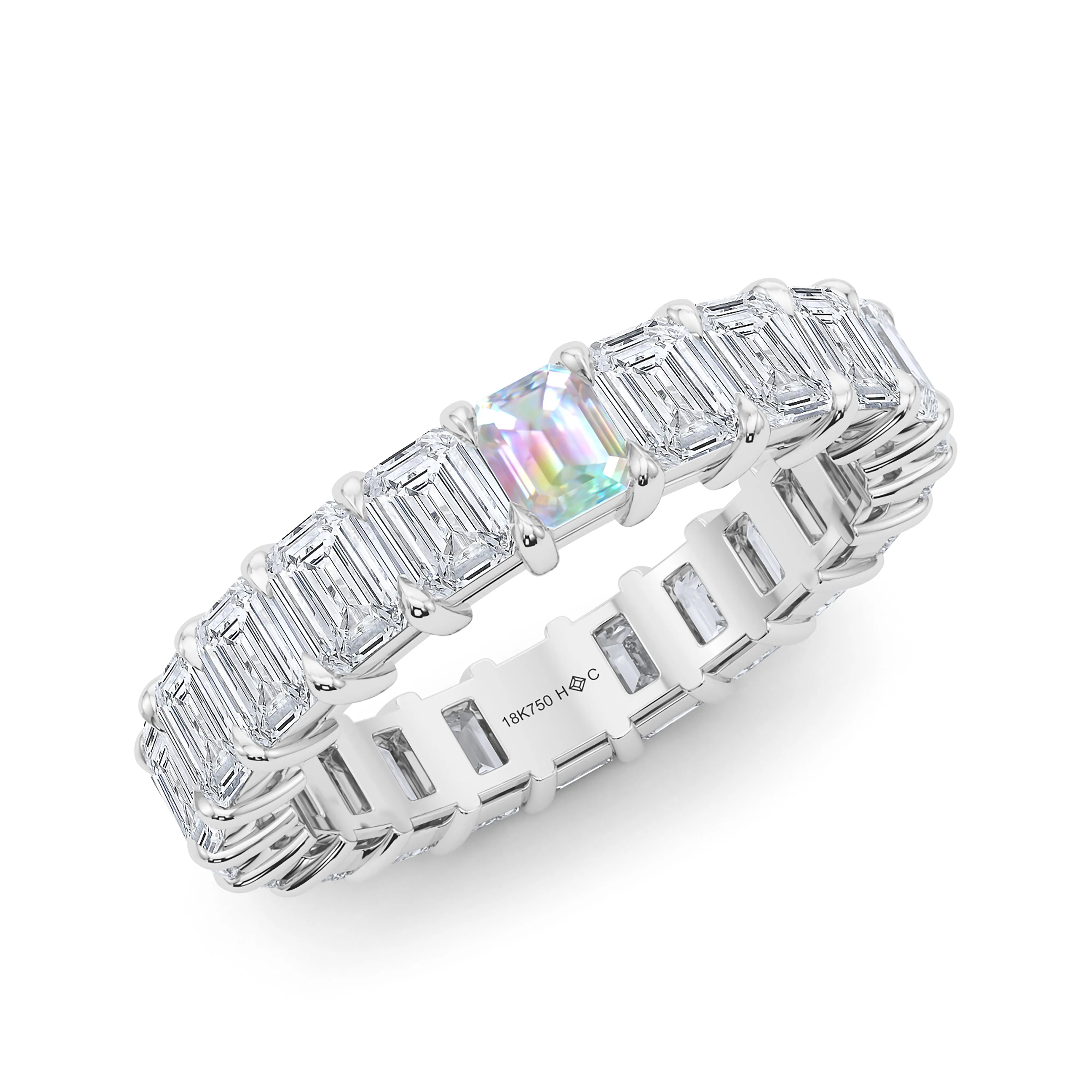 Emerald Cut Diamond & Birthstone Eternity Band