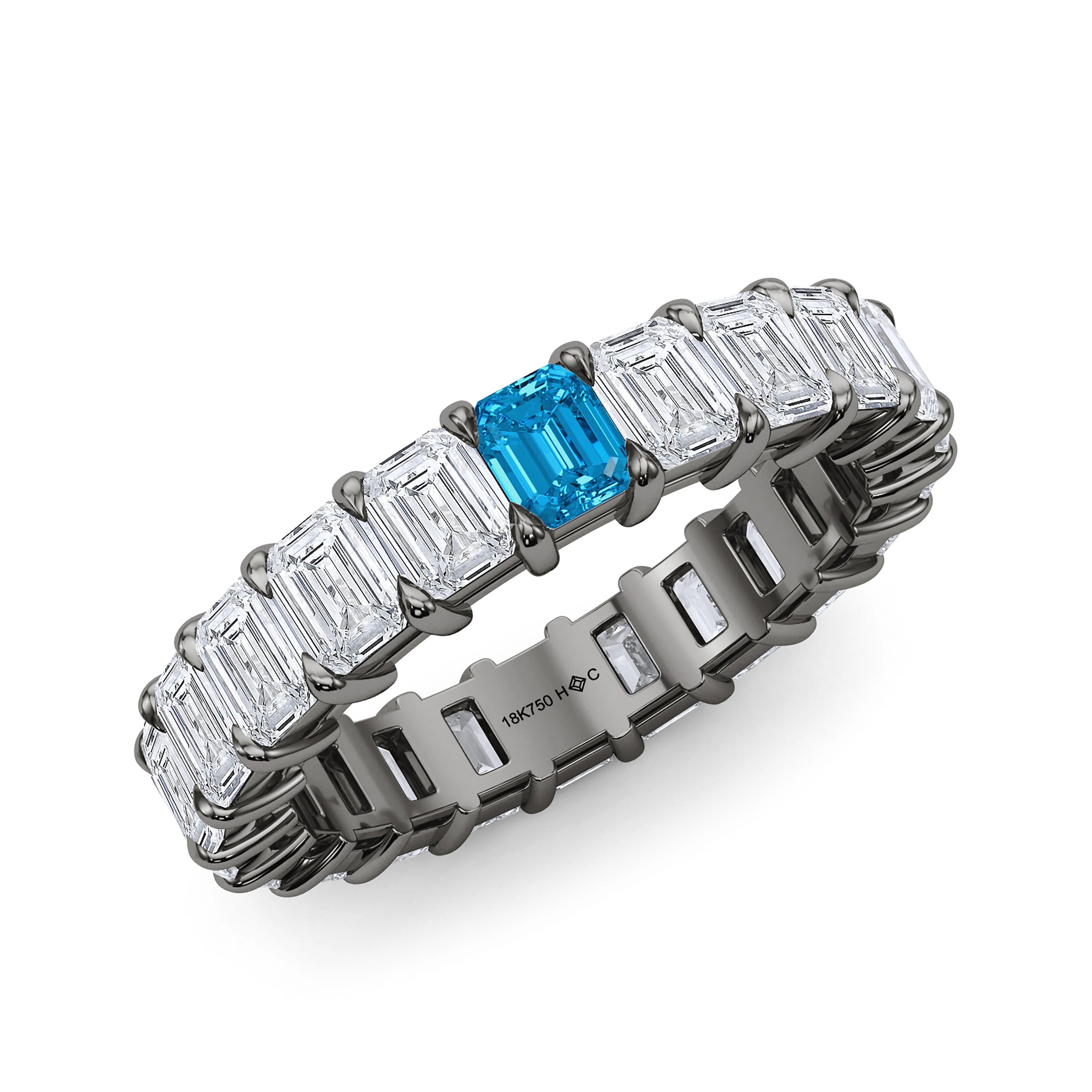 Emerald Cut Diamond & Birthstone Eternity Band