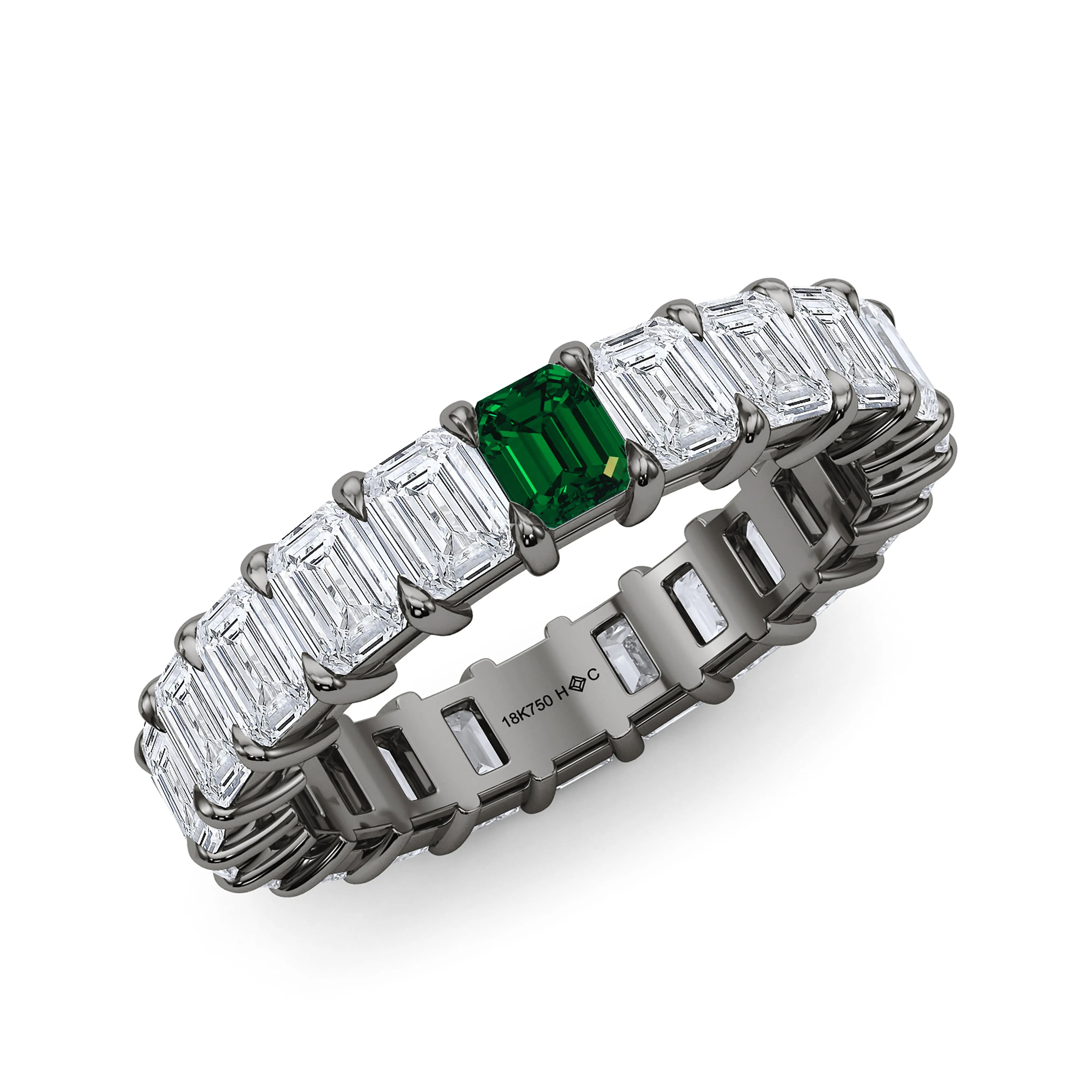 Emerald Cut Diamond & Birthstone Eternity Band