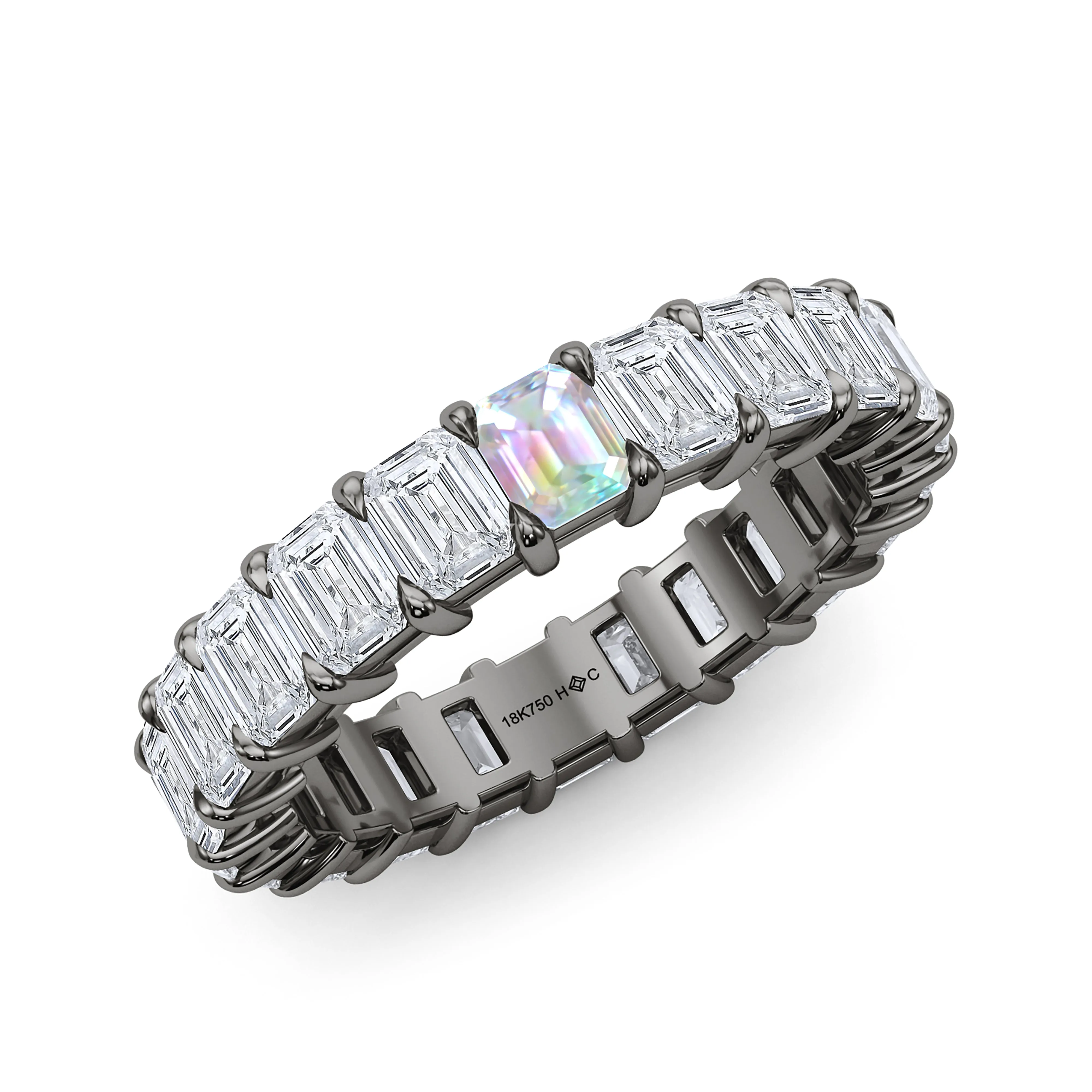 Emerald Cut Diamond & Birthstone Eternity Band