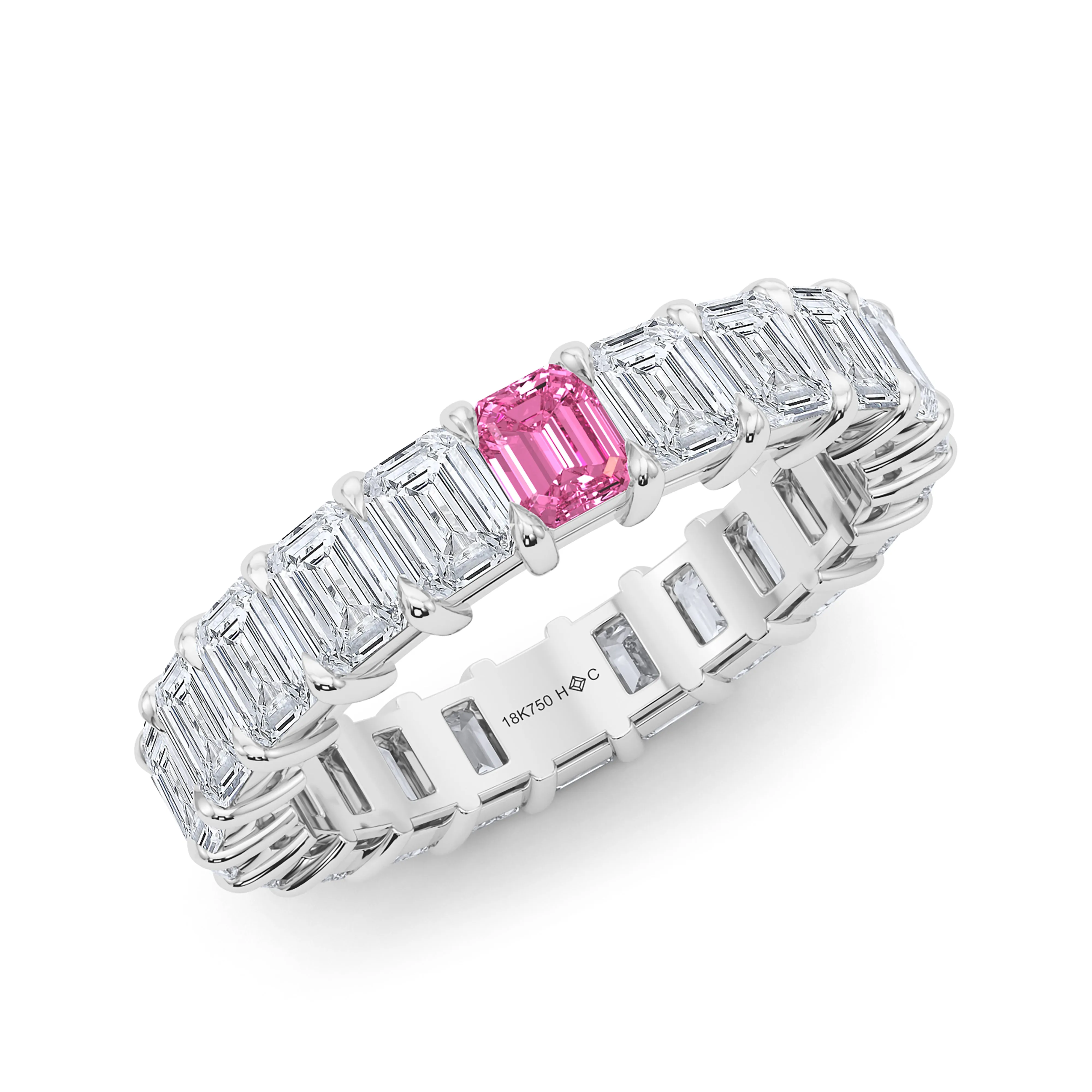 Emerald Cut Diamond & Birthstone Eternity Band