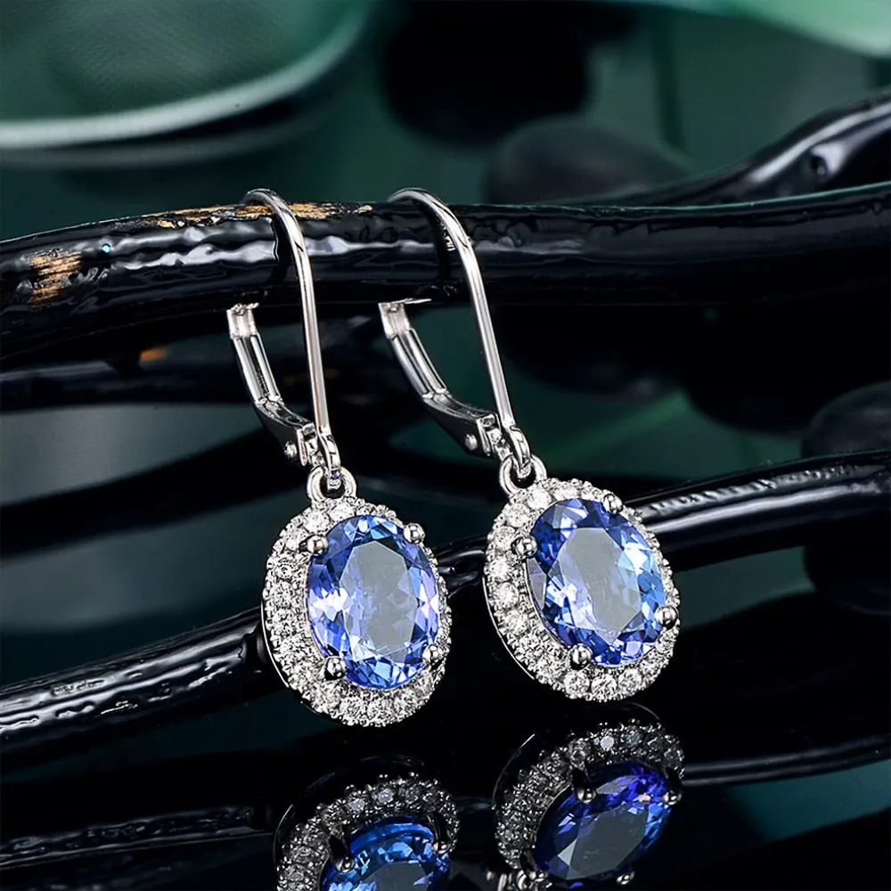 Fashion Jewelry Blue Simple Drop Earrings for Women with Zircon in Silver Color