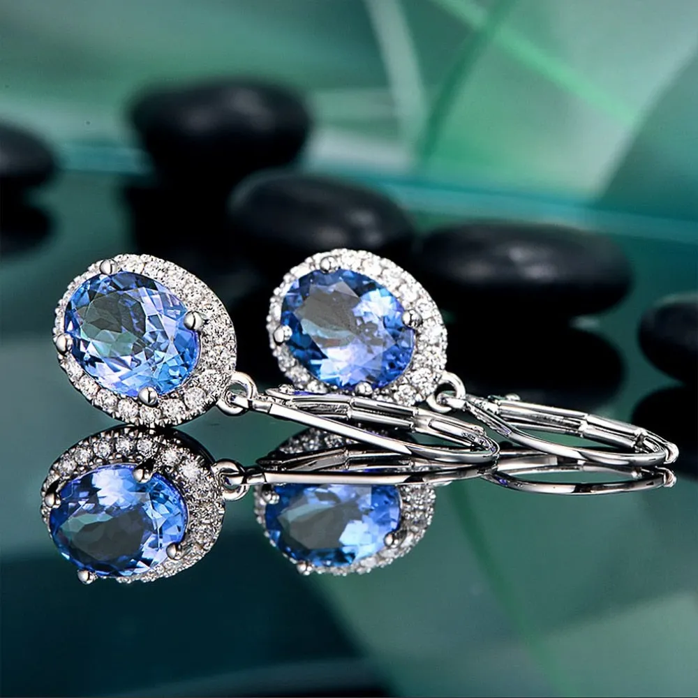 Fashion Jewelry Blue Simple Drop Earrings for Women with Zircon in Silver Color