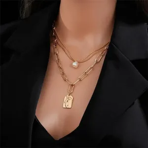 Fashion Stylish Metal Multilayer Chain Heart Shape Pendant Necklace With Adjustable Chain