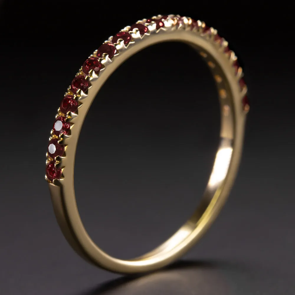 GARNET 14k YELLOW GOLD BAND HALF ETERNITY RING NATURAL RED GEMSTONE STACKING