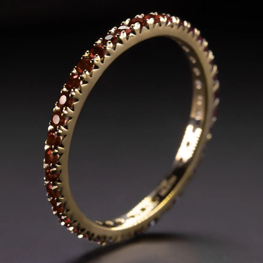 GARNET 14K YELLOW GOLD ETERNITY RING STACKING WEDDING BAND NATURAL RED GEMSTONE