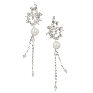 Ghita Modern Chic Pearl and Cubic Zirconia Bridal Earring