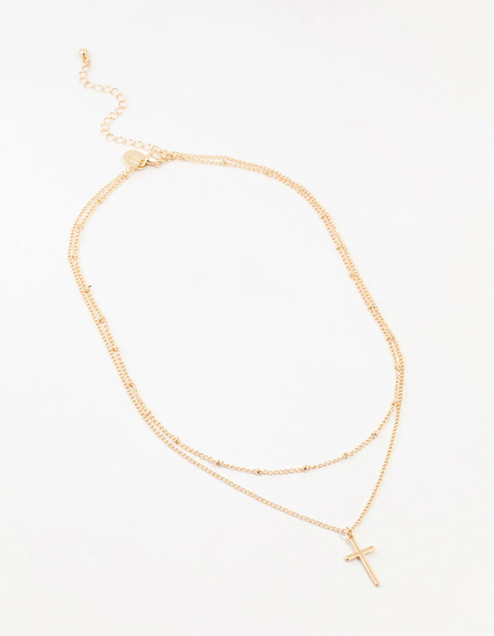 Gold Ball Chain & Cross Layered Necklace