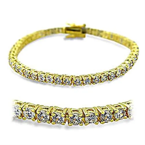 Gold Brass Bracelet with AAA Grade CZ in Clear for Women Style 415904