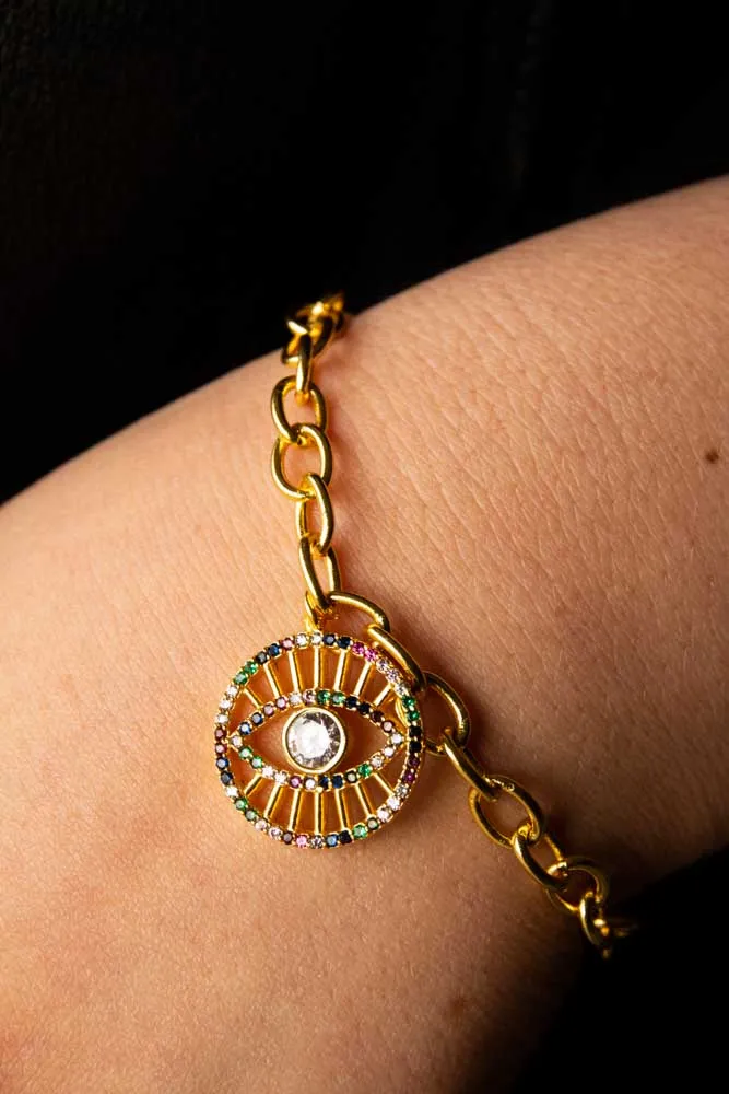 Gold Crystal Evil Eye Charm Bracelet