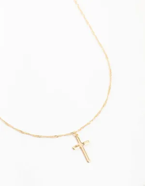 Gold Flat Solid Cross Necklace