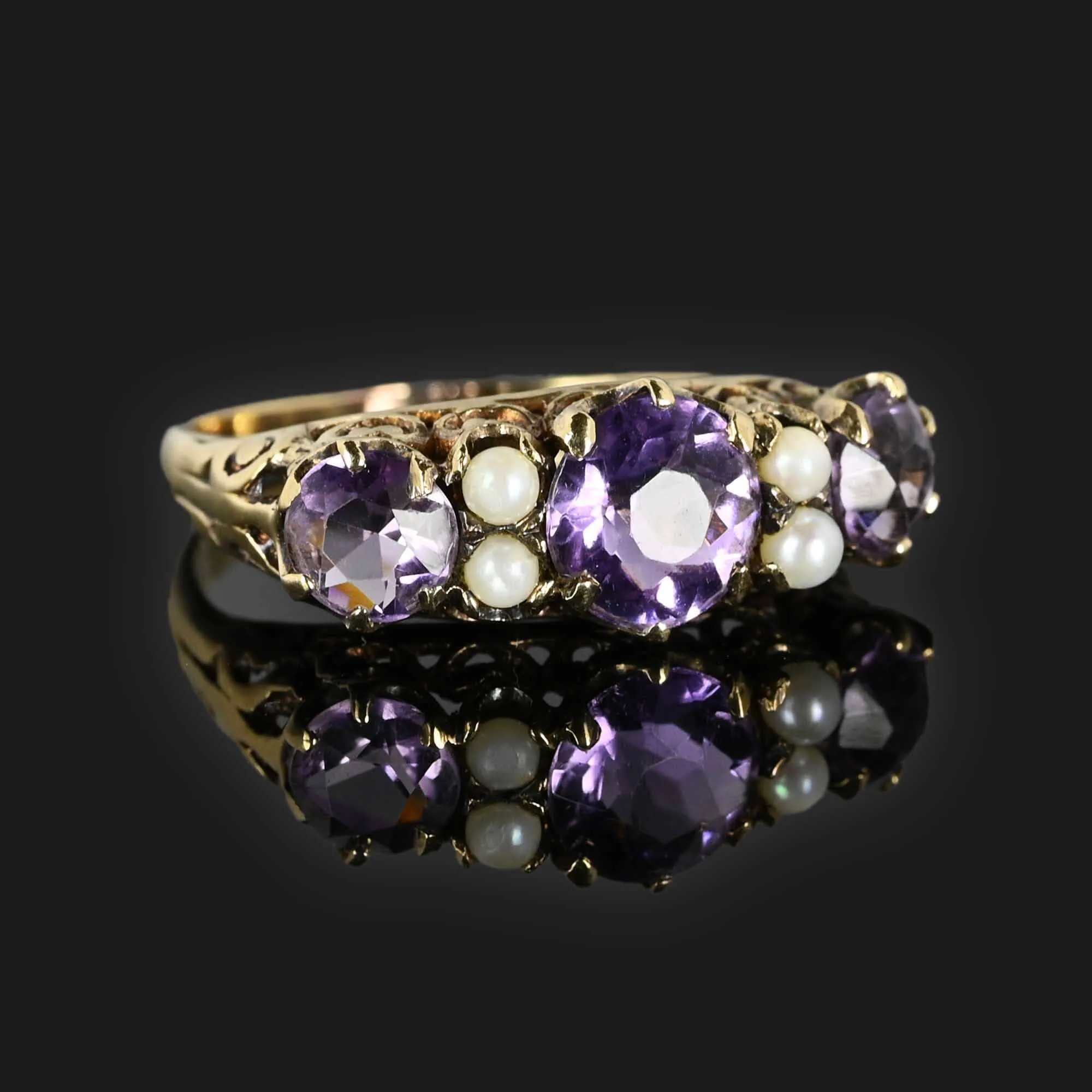 Gold Pearl and Amethyst Victorian Style Ring