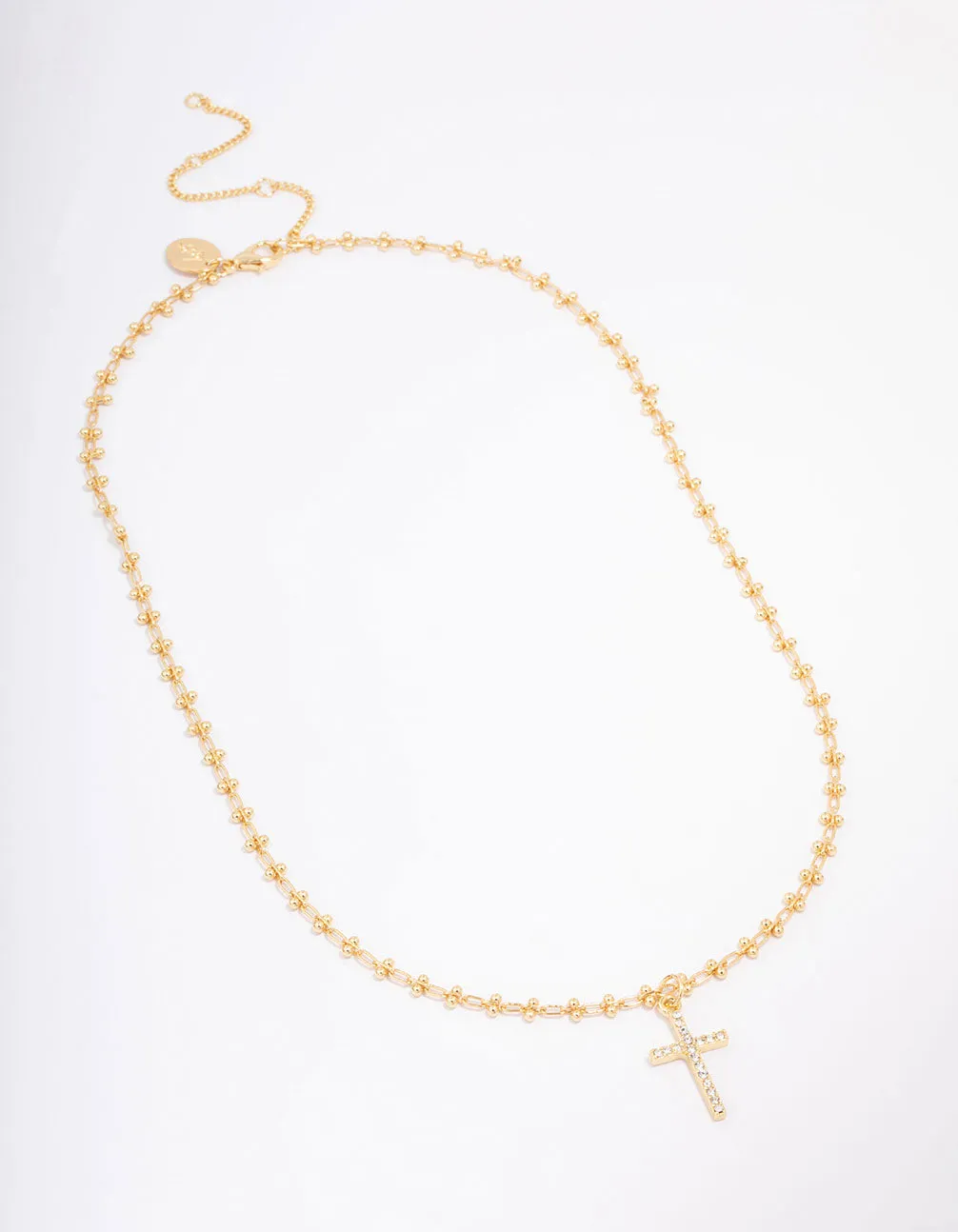 Gold Plated Diamante Cross Ball Link Pendant Necklace