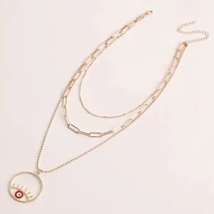 Gold Plated Evil Eye Multi-Layered Pendant Necklace For Women & Girls Alloy Necklace