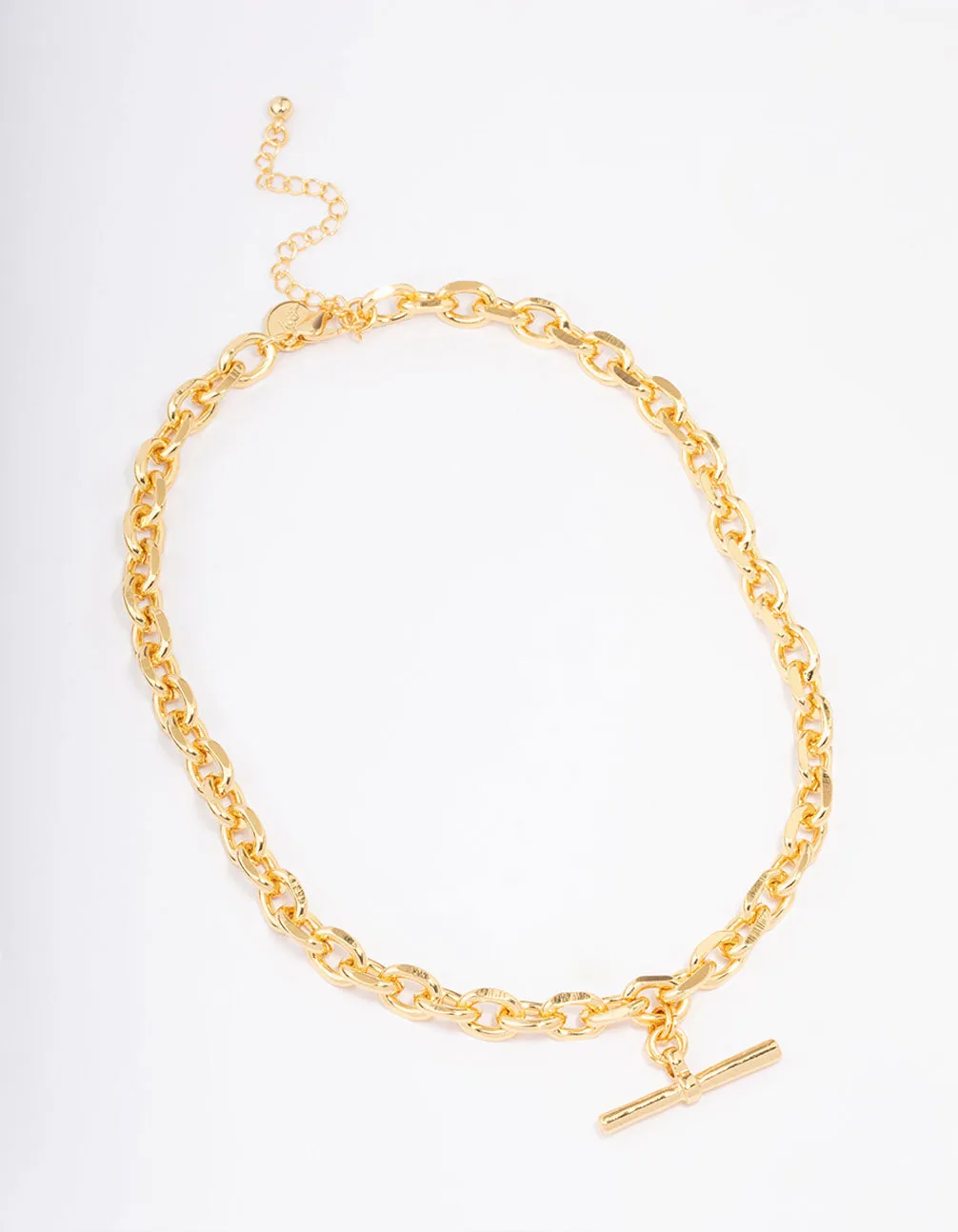 Gold Plated Link T Bar Chain Necklace