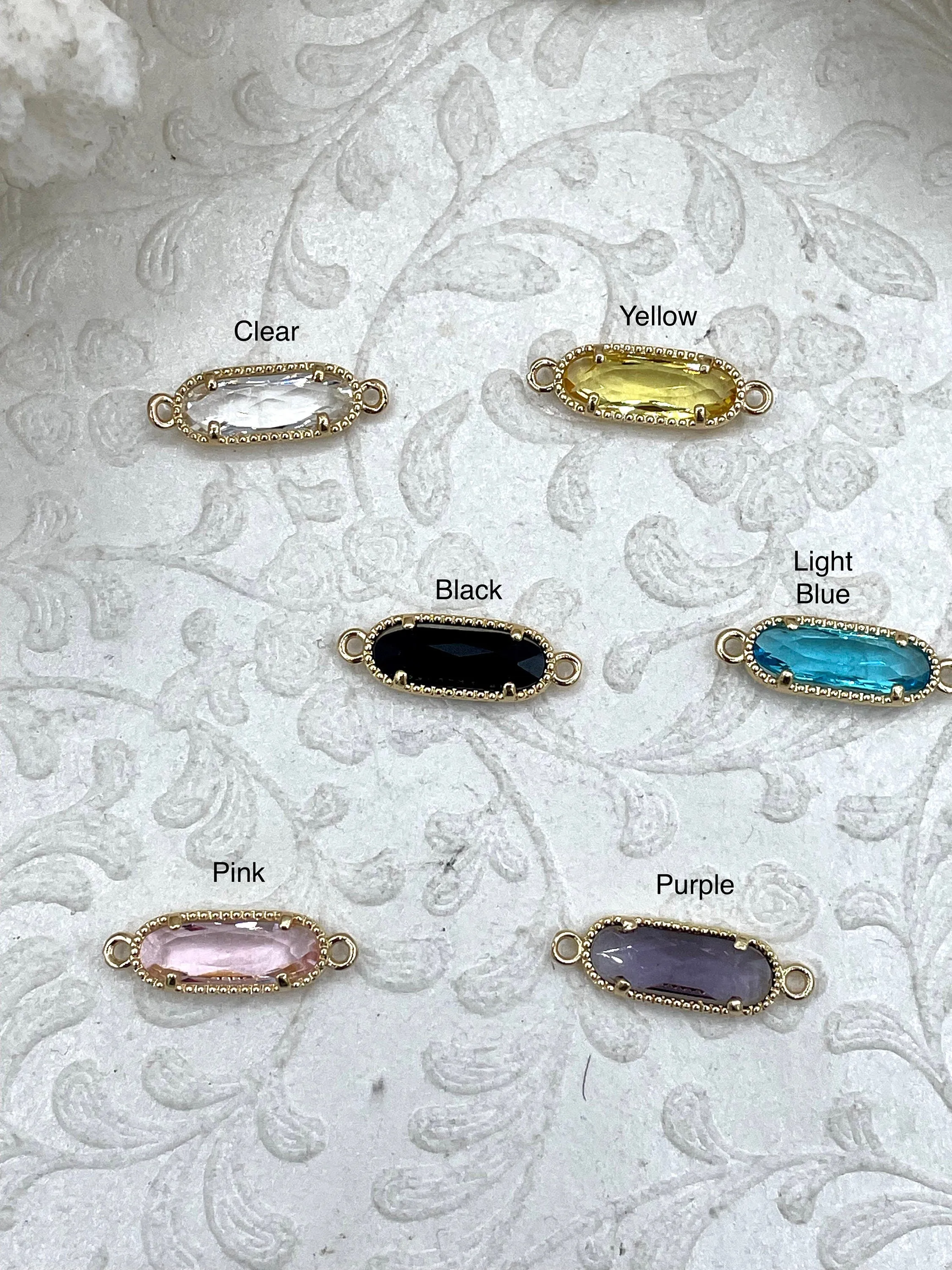 Gold Trimmed Colorful Oval Crystals, Gold trimmed Crystal Connectors, Gold Trimmed Charms. Colorful Crystal Charms 6 Colors, Fast Ship