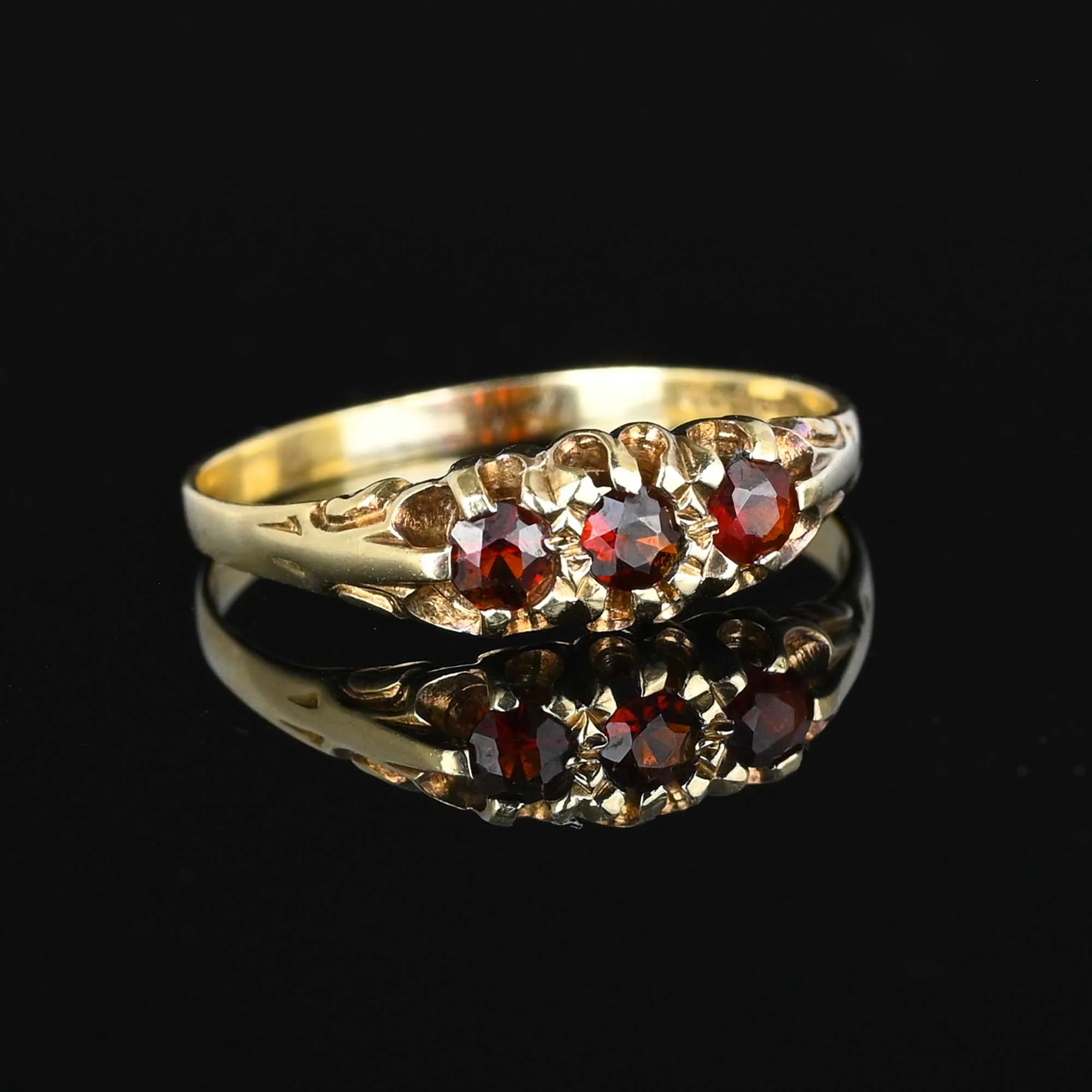 Gold Victorian Style Three Stone Garnet Ring