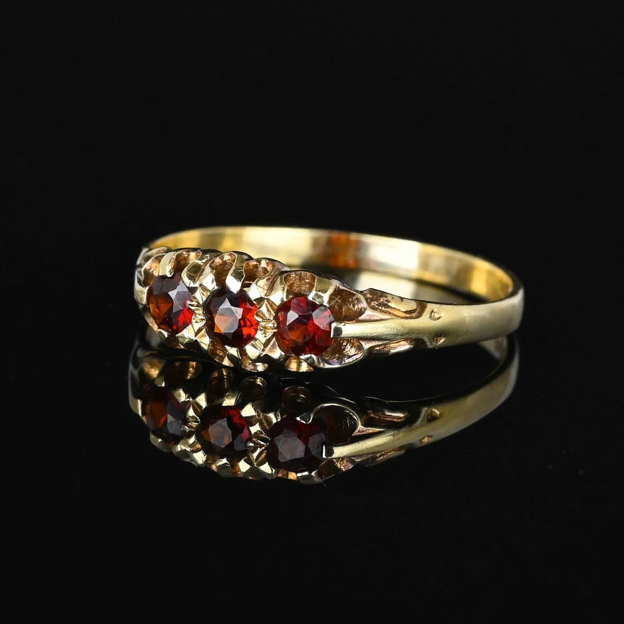 Gold Victorian Style Three Stone Garnet Ring