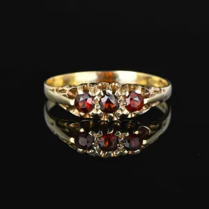 Gold Victorian Style Three Stone Garnet Ring