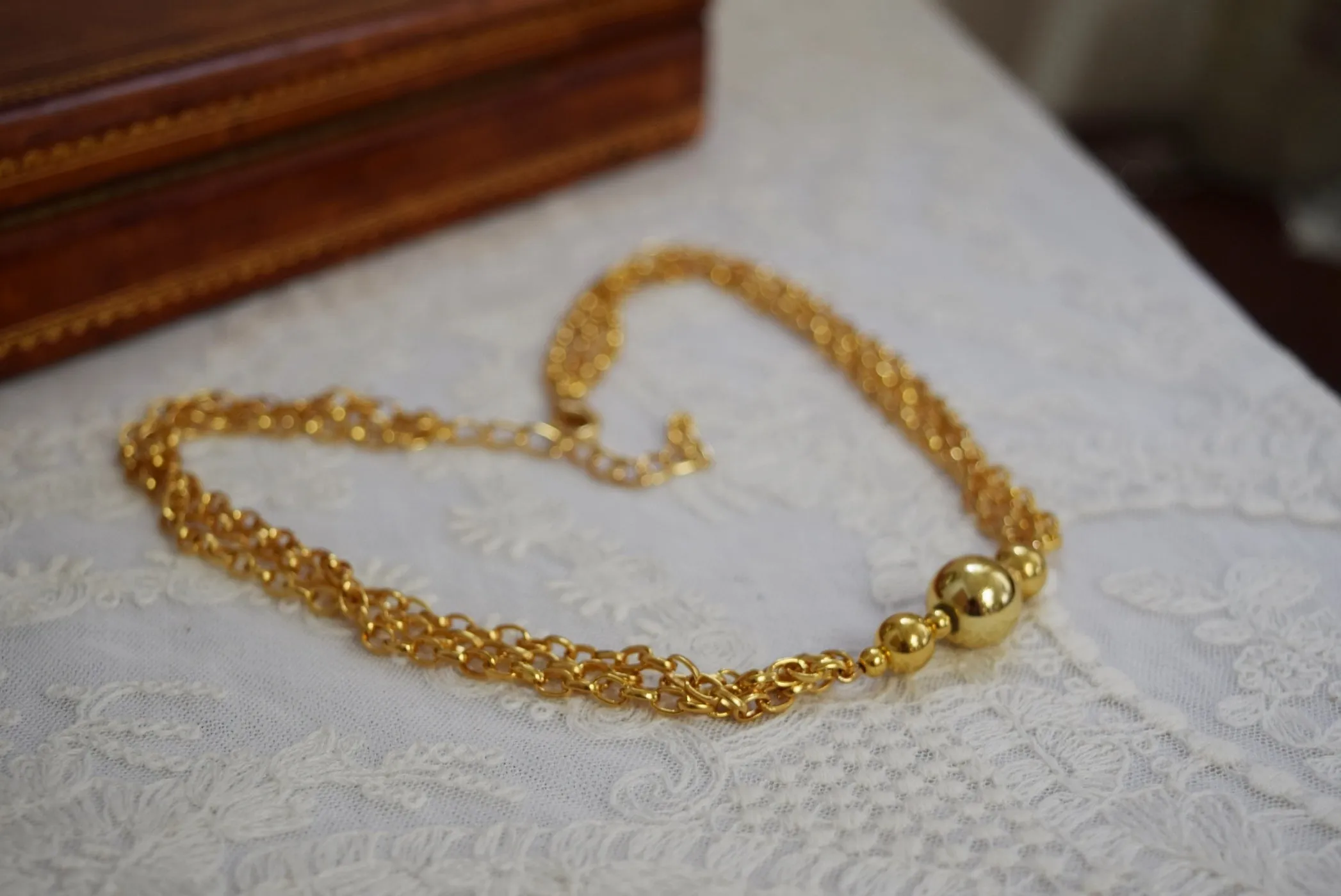 Golden Ball and Chain Necklace - Caroline Murat