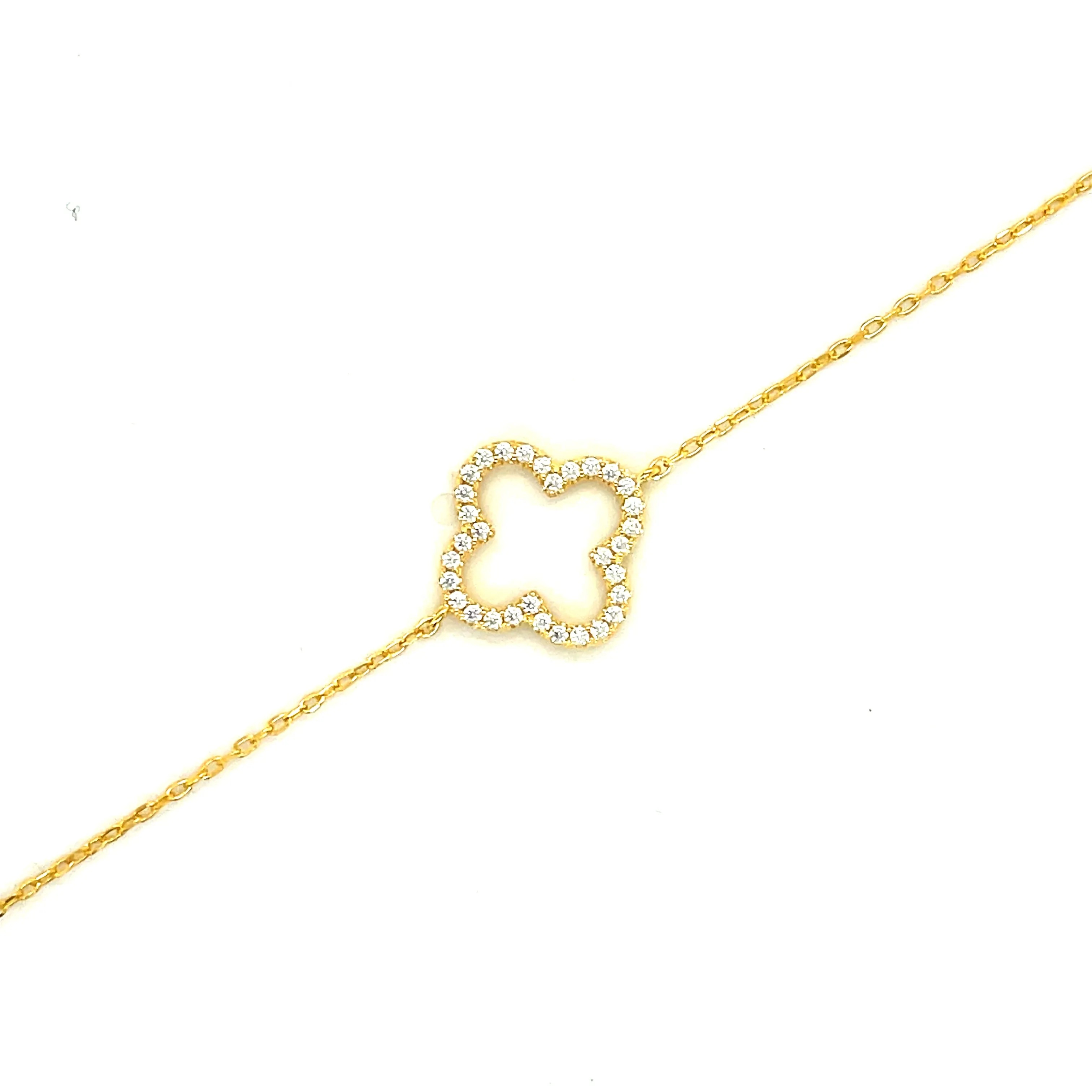 Golden Open Clover Cz Bracelet