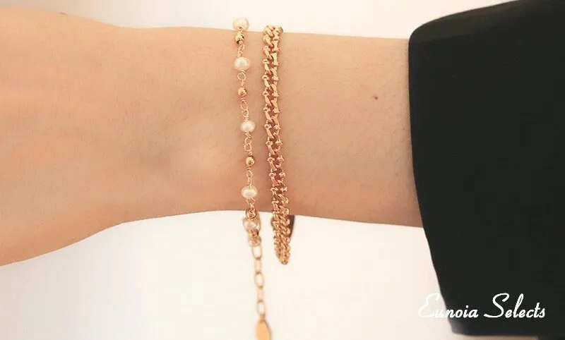 Harper Floating Pearls Bracelets, Gold Chain Vintage Gold Chain | Minimalist Chic