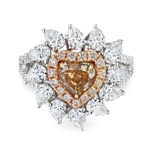 Heart Shape Cut Fancy Brown Orange Diamond Ring, 1 CT