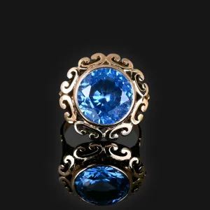 Heavy 14K Gold 9 CTW Blue Spinel Ring