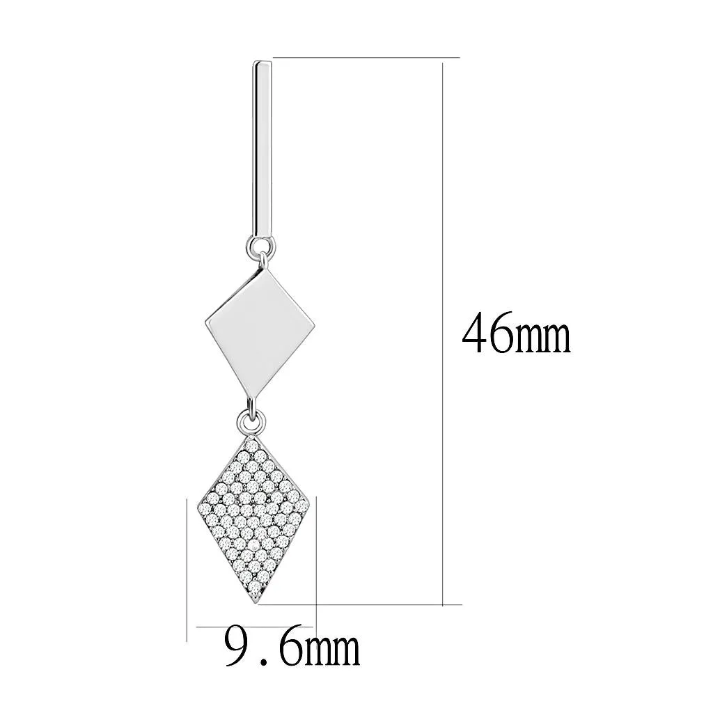 High polished (no plating) Stainless Steel Earrings with AAA Grade CZ in Clear for Women Clear Stone Color Style DA194