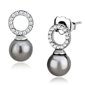 High polished (no plating) Stainless Steel Earrings with Synthetic Pearl in Gray for Women Gray Stone Color Style DA221