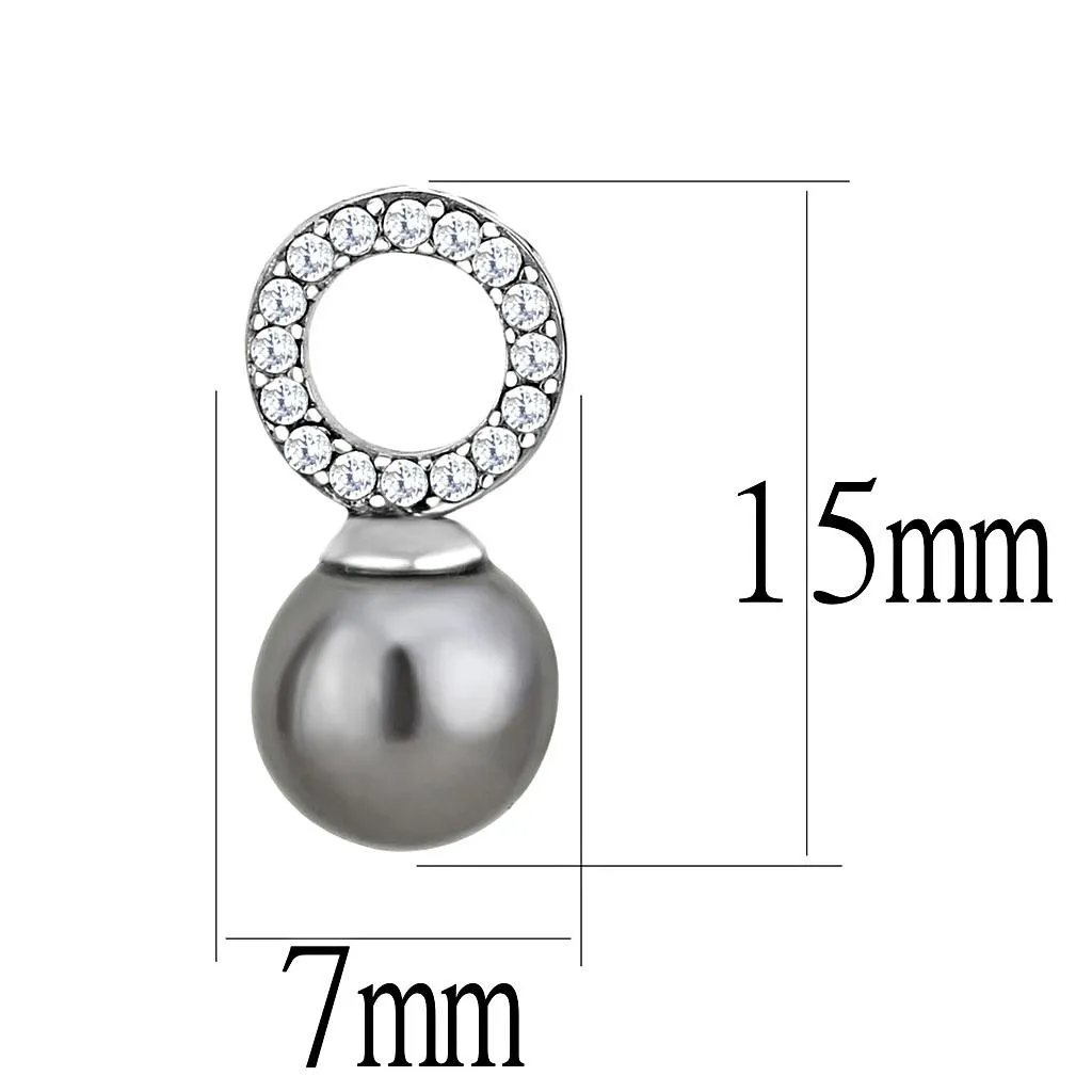 High polished (no plating) Stainless Steel Earrings with Synthetic Pearl in Gray for Women Gray Stone Color Style DA221