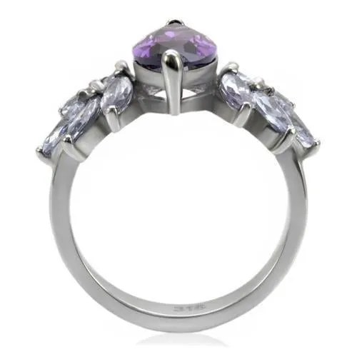 High polished (no plating) Stainless Steel Ring with AAA Grade CZ in Amethyst for Women Style TK085