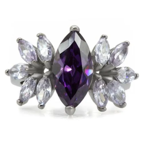 High polished (no plating) Stainless Steel Ring with AAA Grade CZ in Amethyst for Women Style TK085