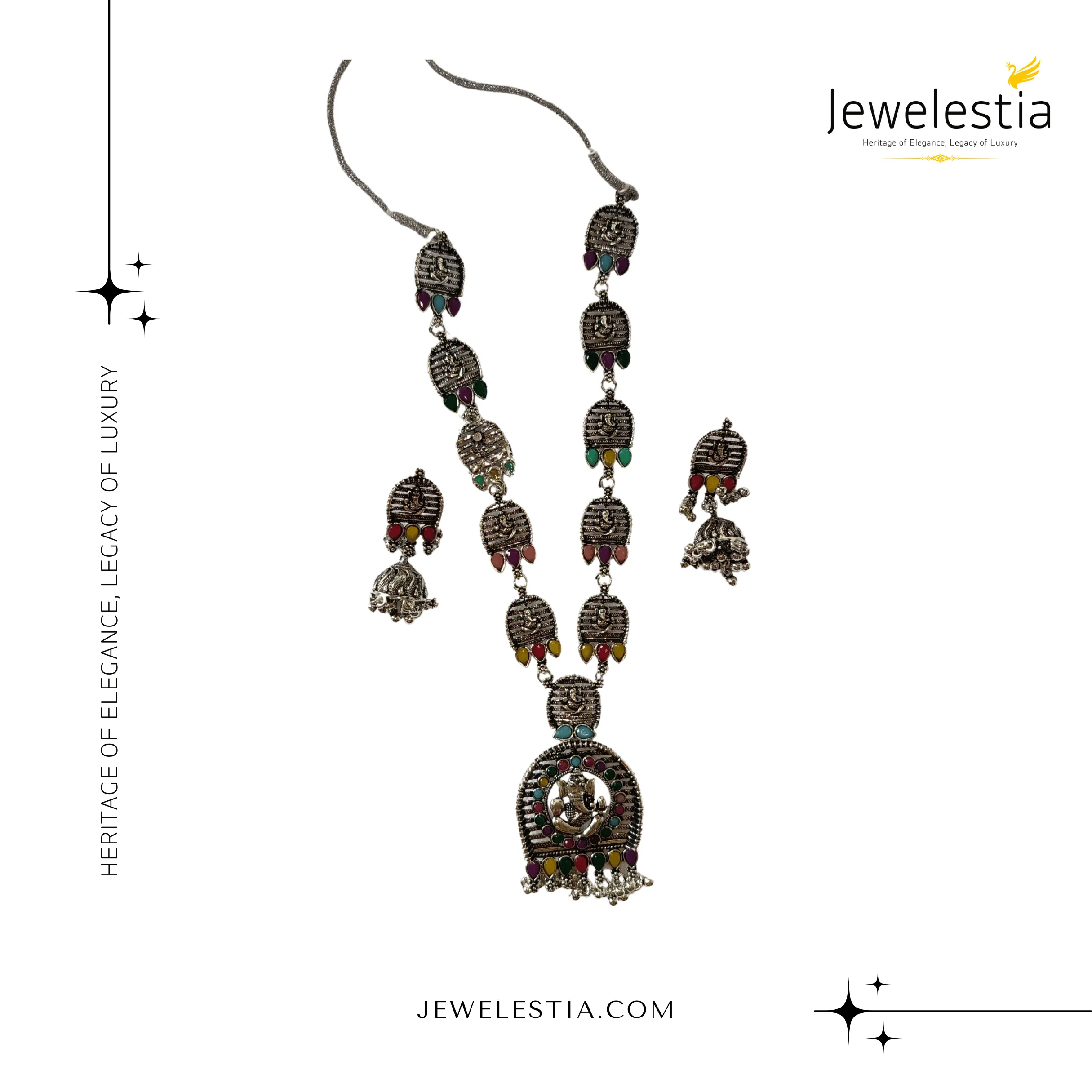 Jewelestia Multicolor Antique Necklace and Earring Set