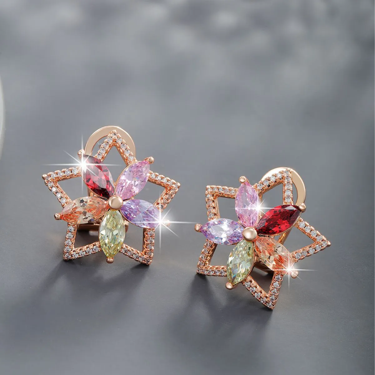 Jewelry imitation colorful treasure series five-pointed star flower earrings women's color light luxury temperament earrings